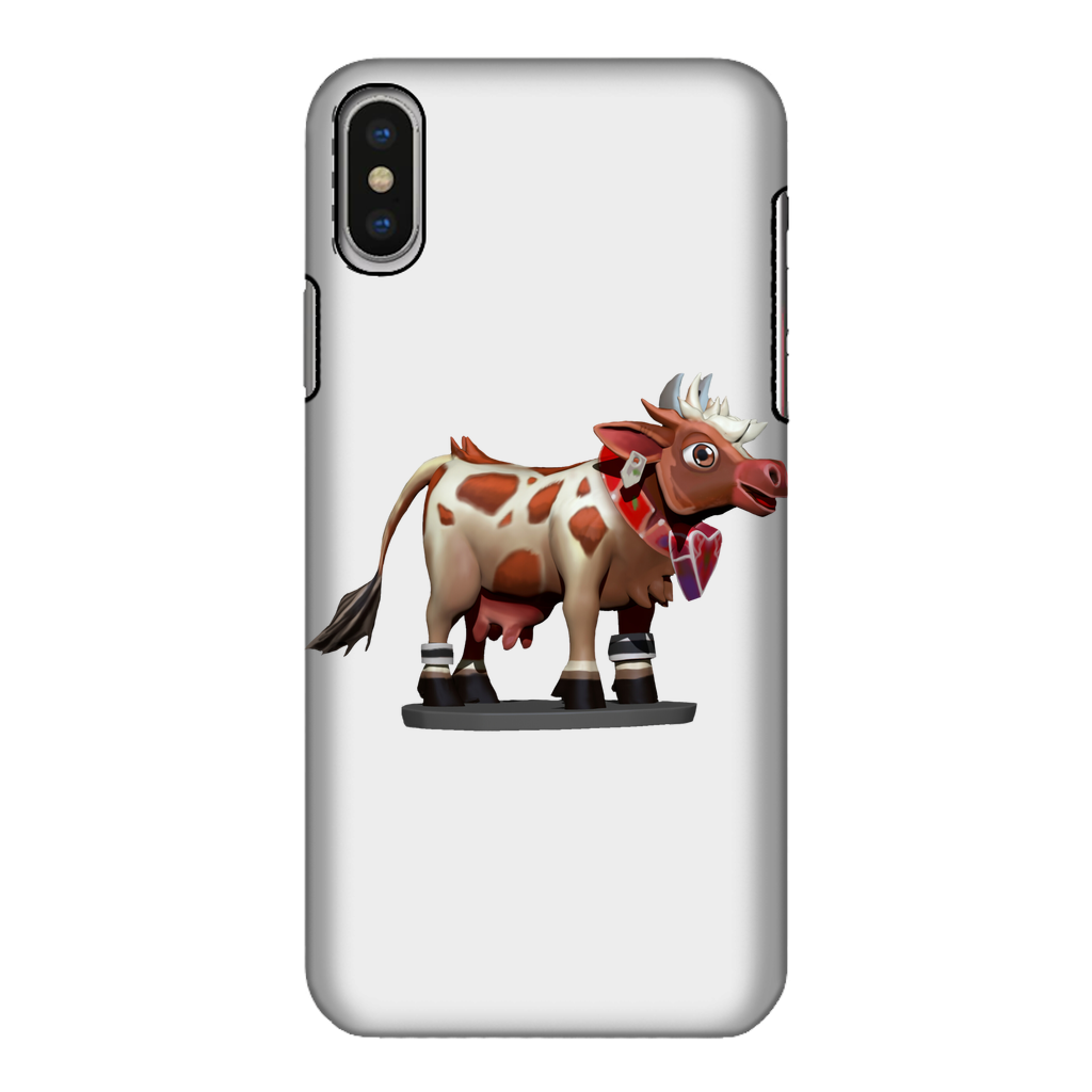 Light Brown Cow Fully Printed Tough Phone Case showcasing a vibrant cow design with a durable rubber and hard shell construction.