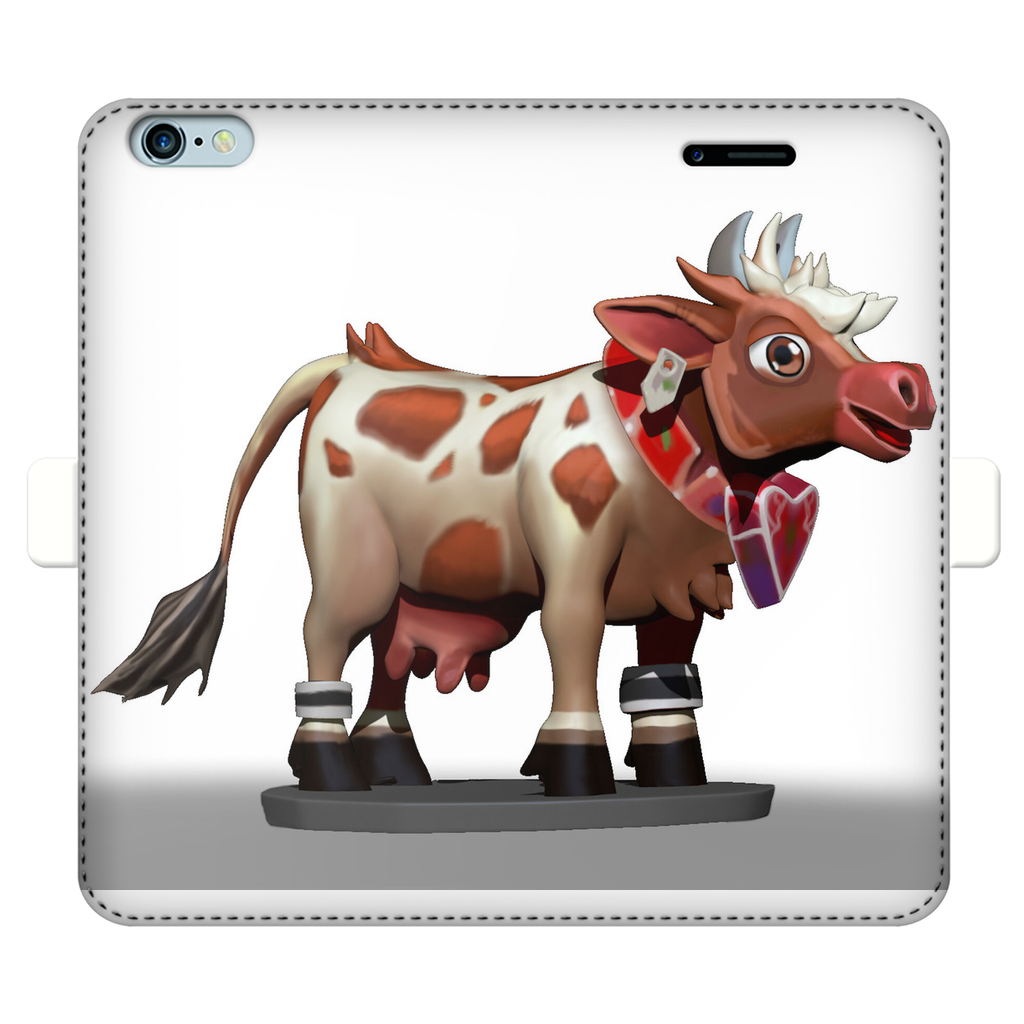 Light Brown Cow Fully Printed Wallet Case for iPhone and Samsung, featuring a stylish design and magnetic closure.