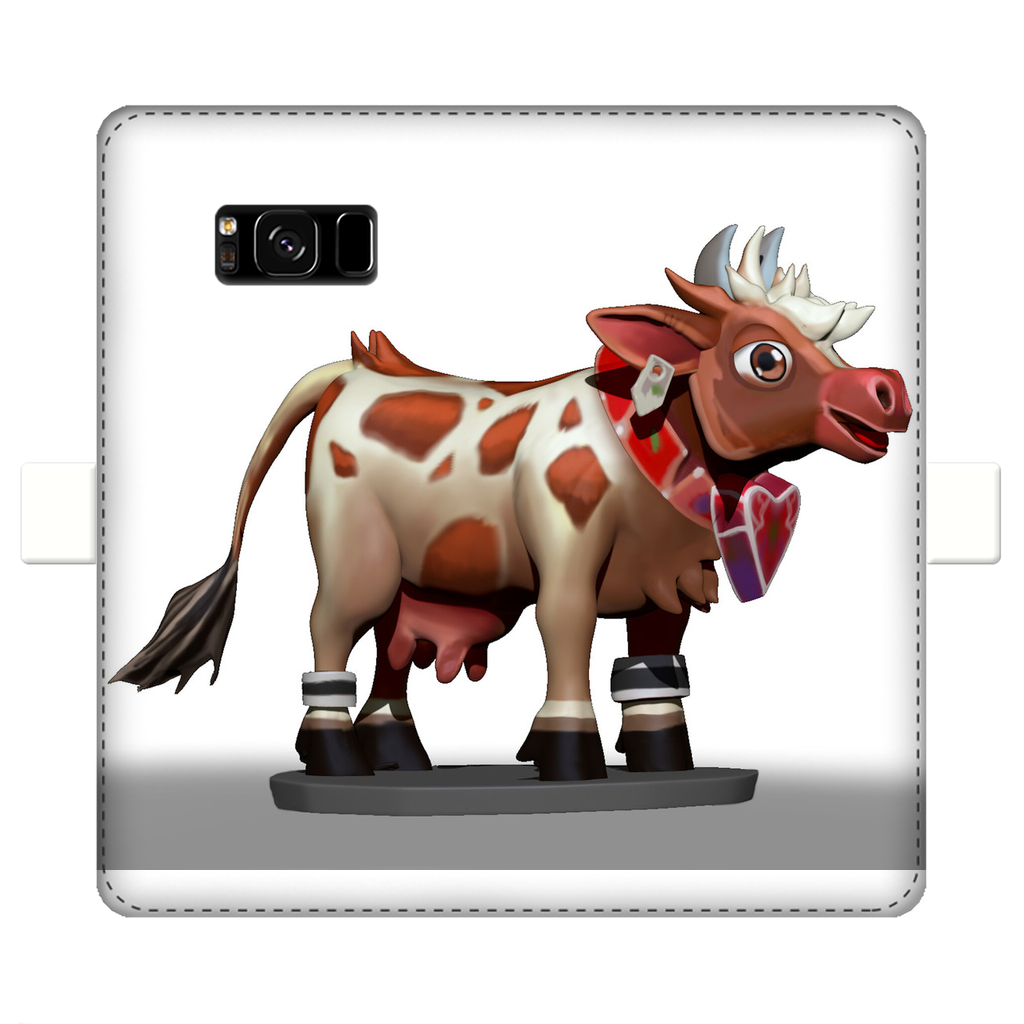 Light Brown Cow Fully Printed Wallet Case for iPhone and Samsung, featuring a stylish design and magnetic closure.