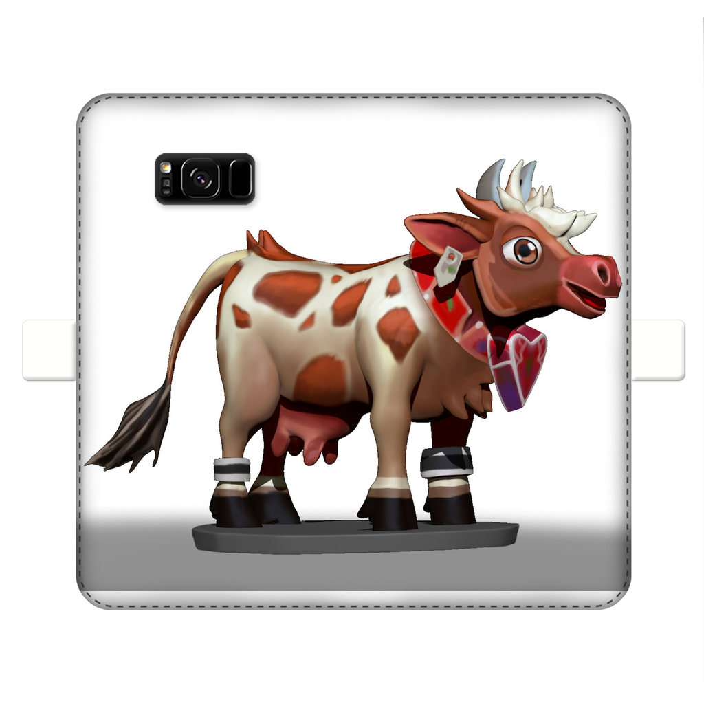 Light Brown Cow Fully Printed Wallet Case for iPhone and Samsung, featuring a stylish design and magnetic closure.