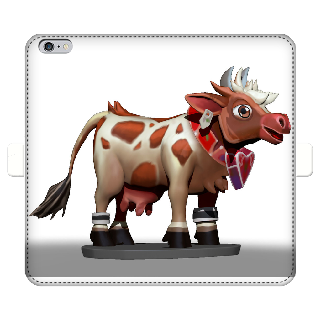 Light Brown Cow Fully Printed Wallet Case for iPhone and Samsung, featuring a stylish design and magnetic closure.