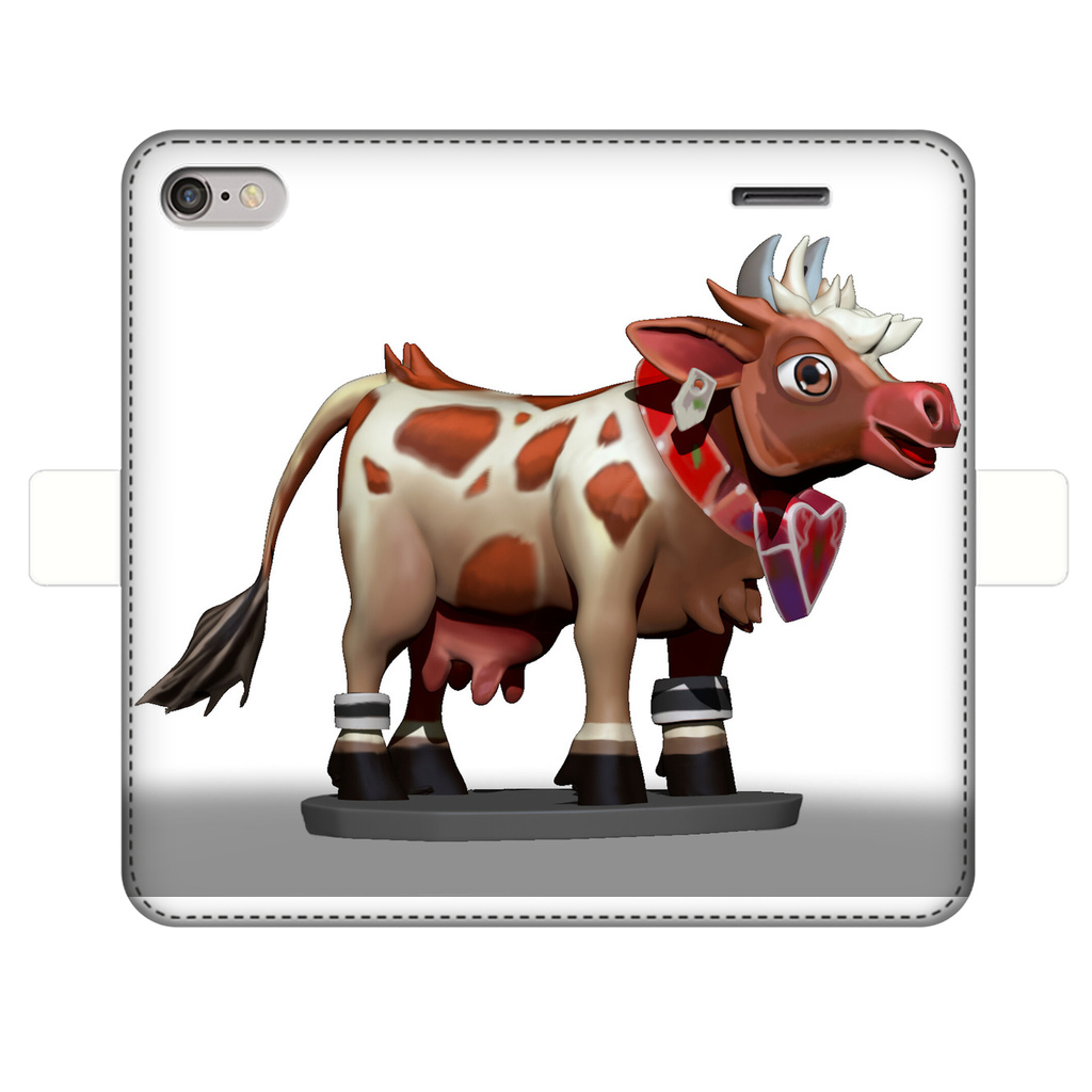 Light Brown Cow Fully Printed Wallet Case for iPhone and Samsung, featuring a stylish design and magnetic closure.