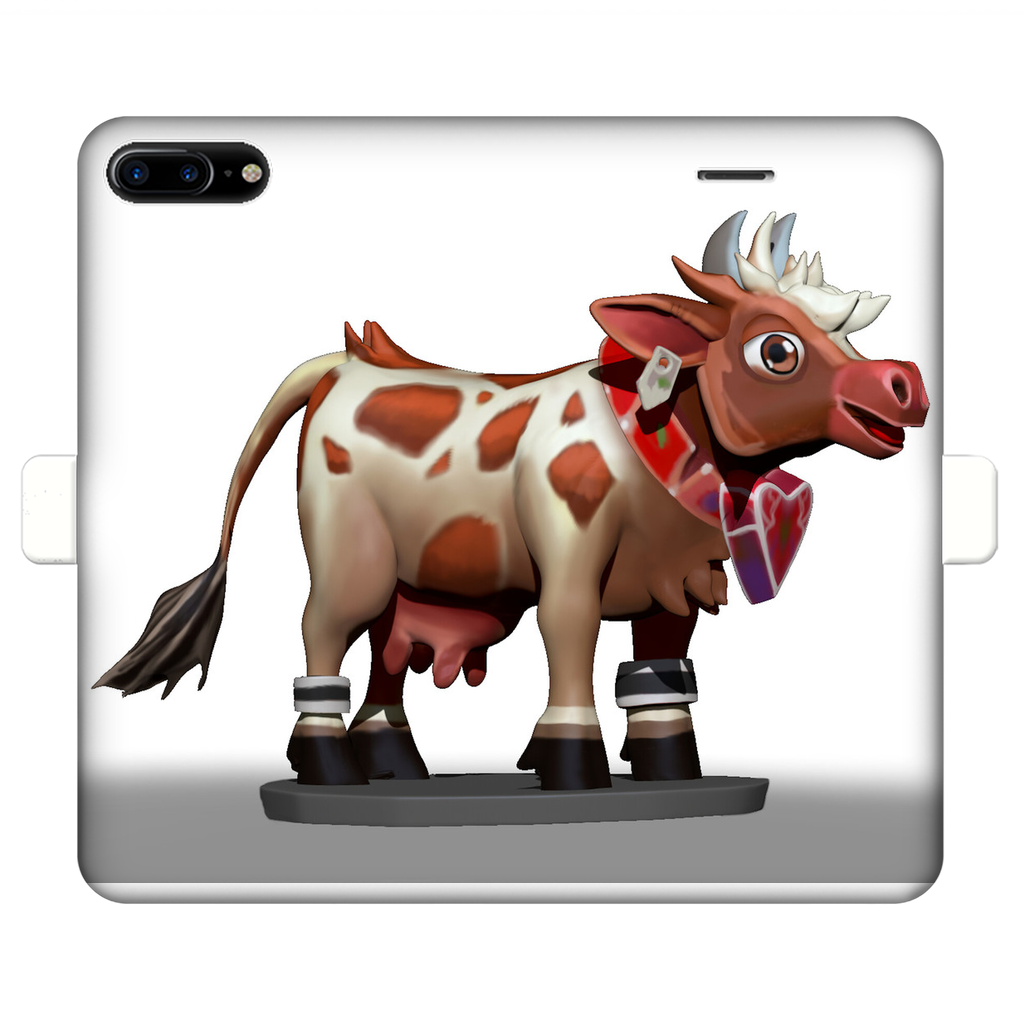 Light Brown Cow Fully Printed Wallet Case for iPhone and Samsung, featuring a stylish design and magnetic closure.