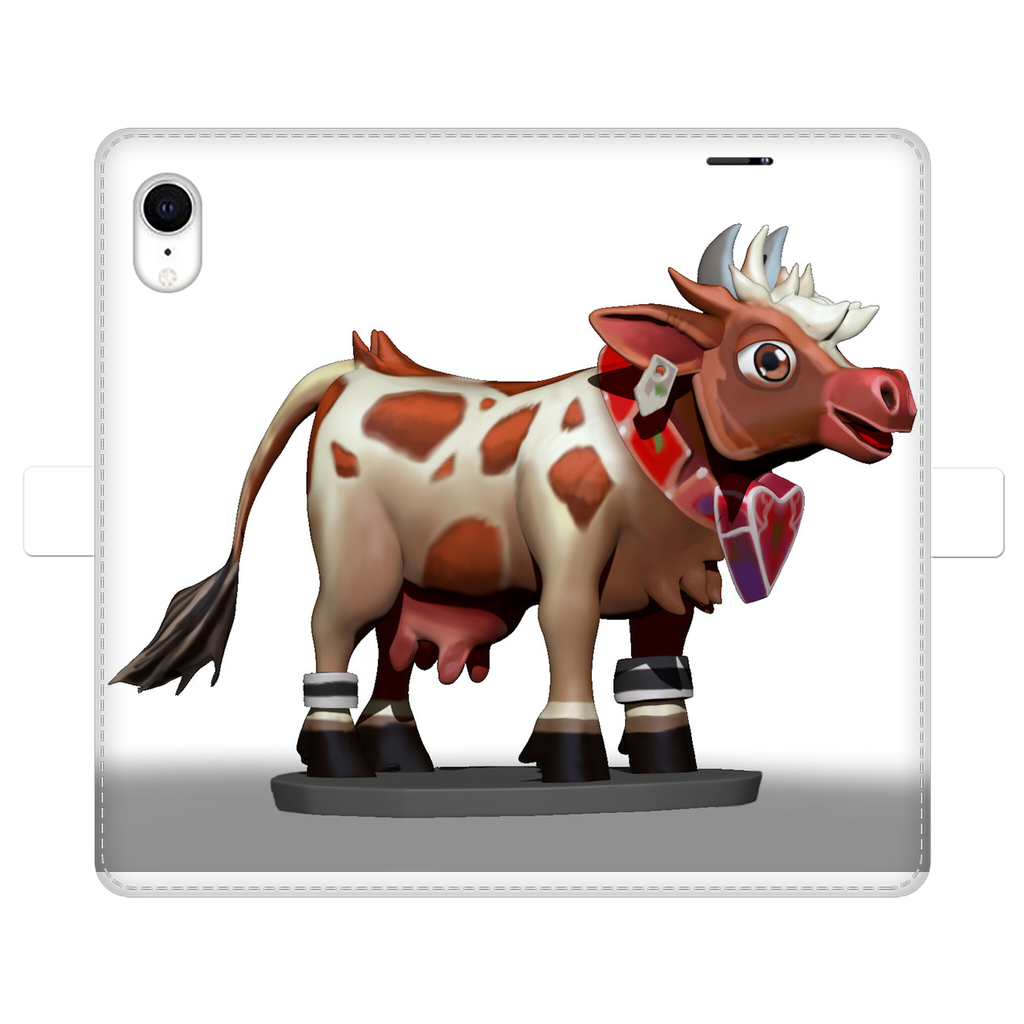 Light Brown Cow Fully Printed Wallet Case for iPhone and Samsung, featuring a stylish design and magnetic closure.