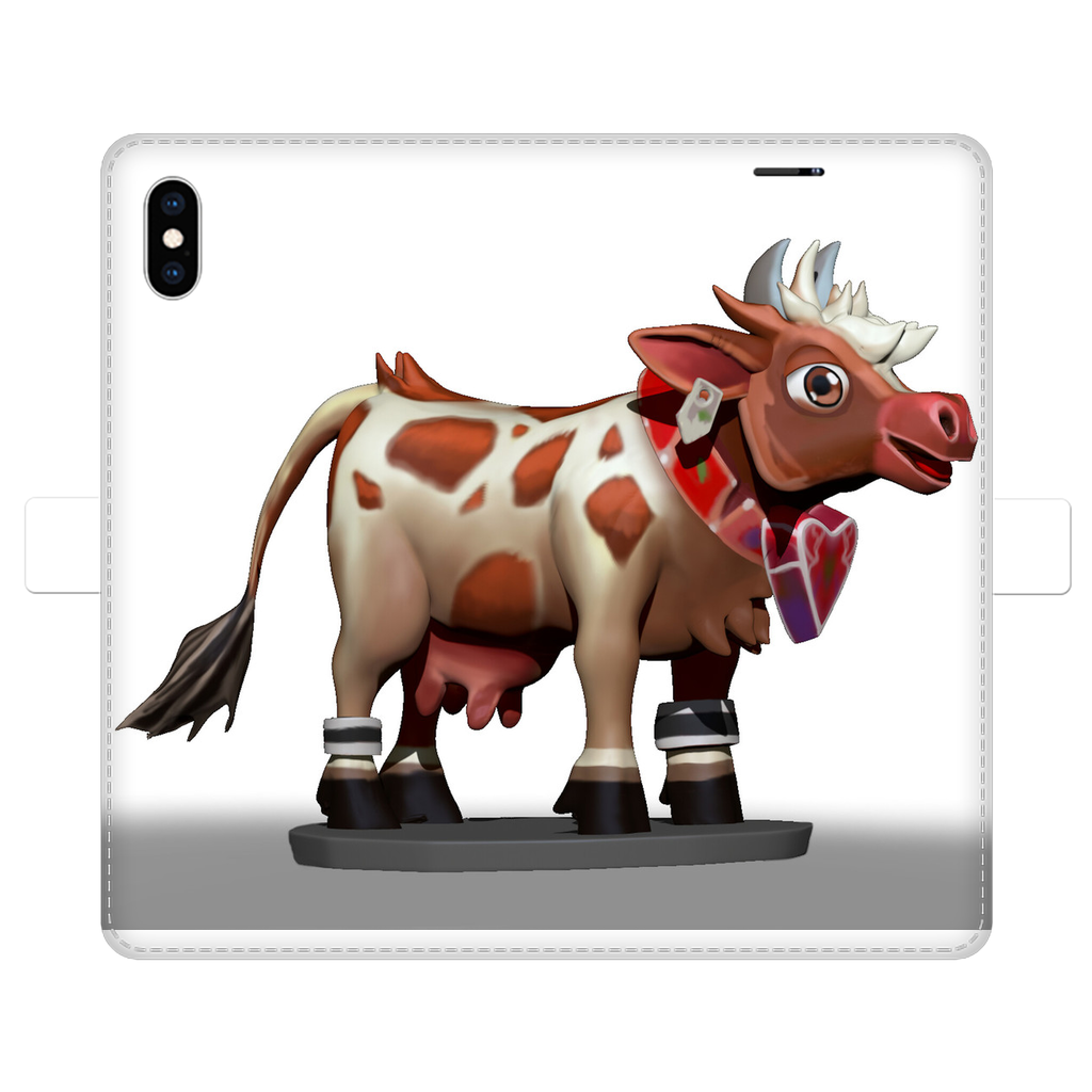 Light Brown Cow Fully Printed Wallet Case for iPhone and Samsung, featuring a stylish design and magnetic closure.