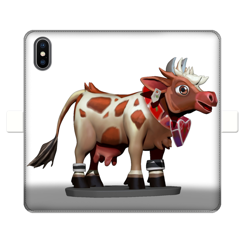 Light Brown Cow Fully Printed Wallet Case for iPhone and Samsung, featuring a stylish design and magnetic closure.