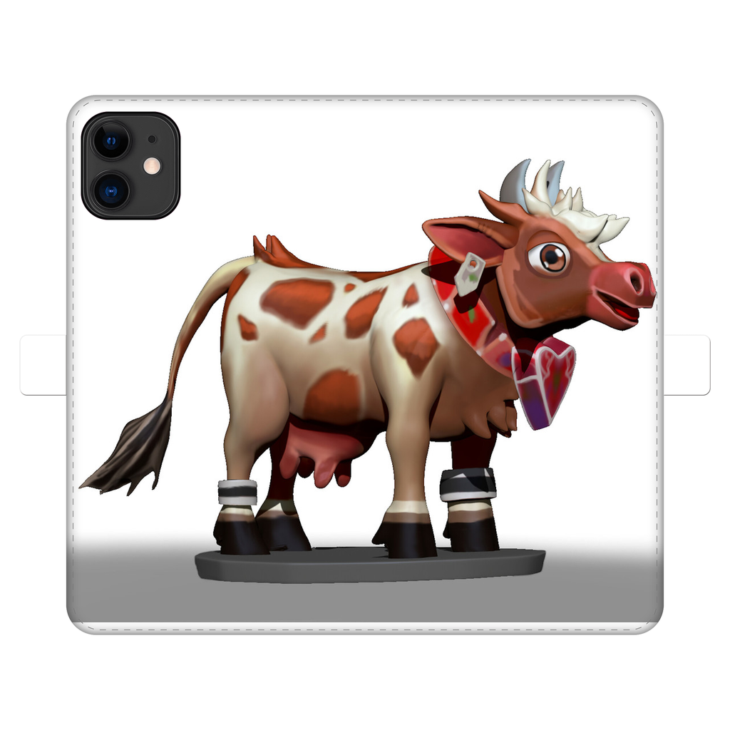 Light Brown Cow Fully Printed Wallet Case for iPhone and Samsung, featuring a stylish design and magnetic closure.