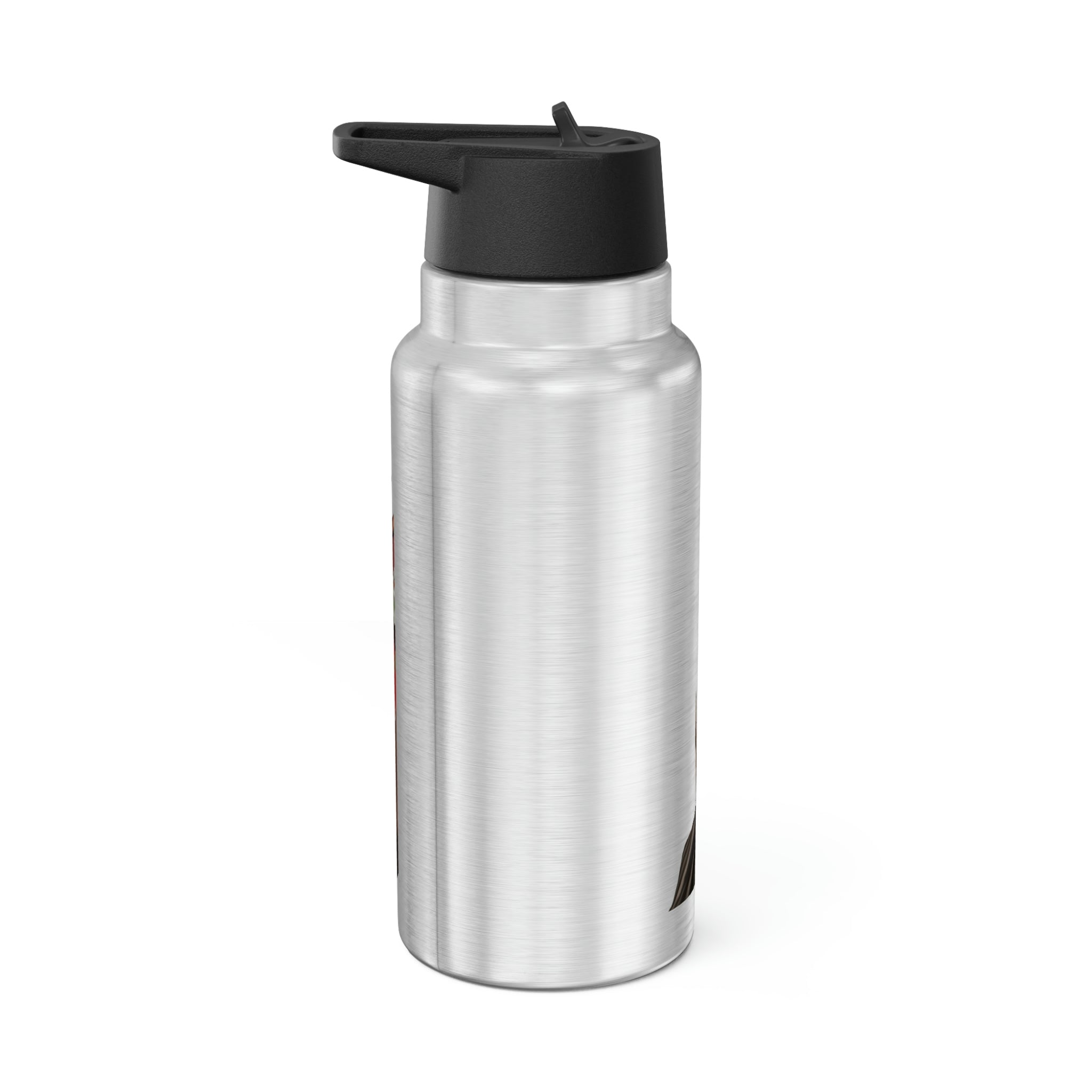 Light Brown Cow Gator Tumbler, 32oz, stainless steel with a black screw-on cap and plastic straw, featuring a customizable design.