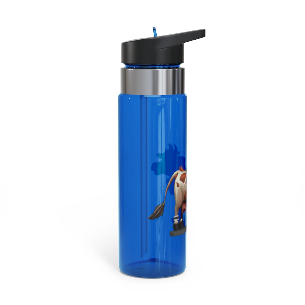 Light Brown Cow Kensington Tritan™ Sport Bottle, 20oz with a screw-on lid and carabiner hook, showcasing its durable design.