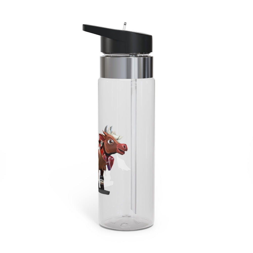 Light Brown Cow Kensington Tritan™ Sport Bottle, 20oz with a screw-on lid and carabiner hook, showcasing its durable design.