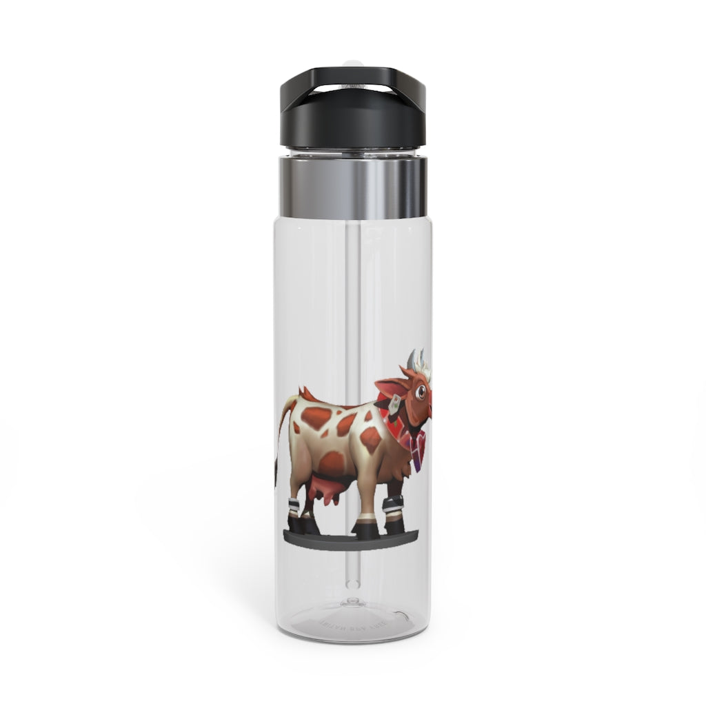 Light Brown Cow Kensington Tritan™ Sport Bottle, 20oz with a screw-on lid and carabiner hook, showcasing its durable design.