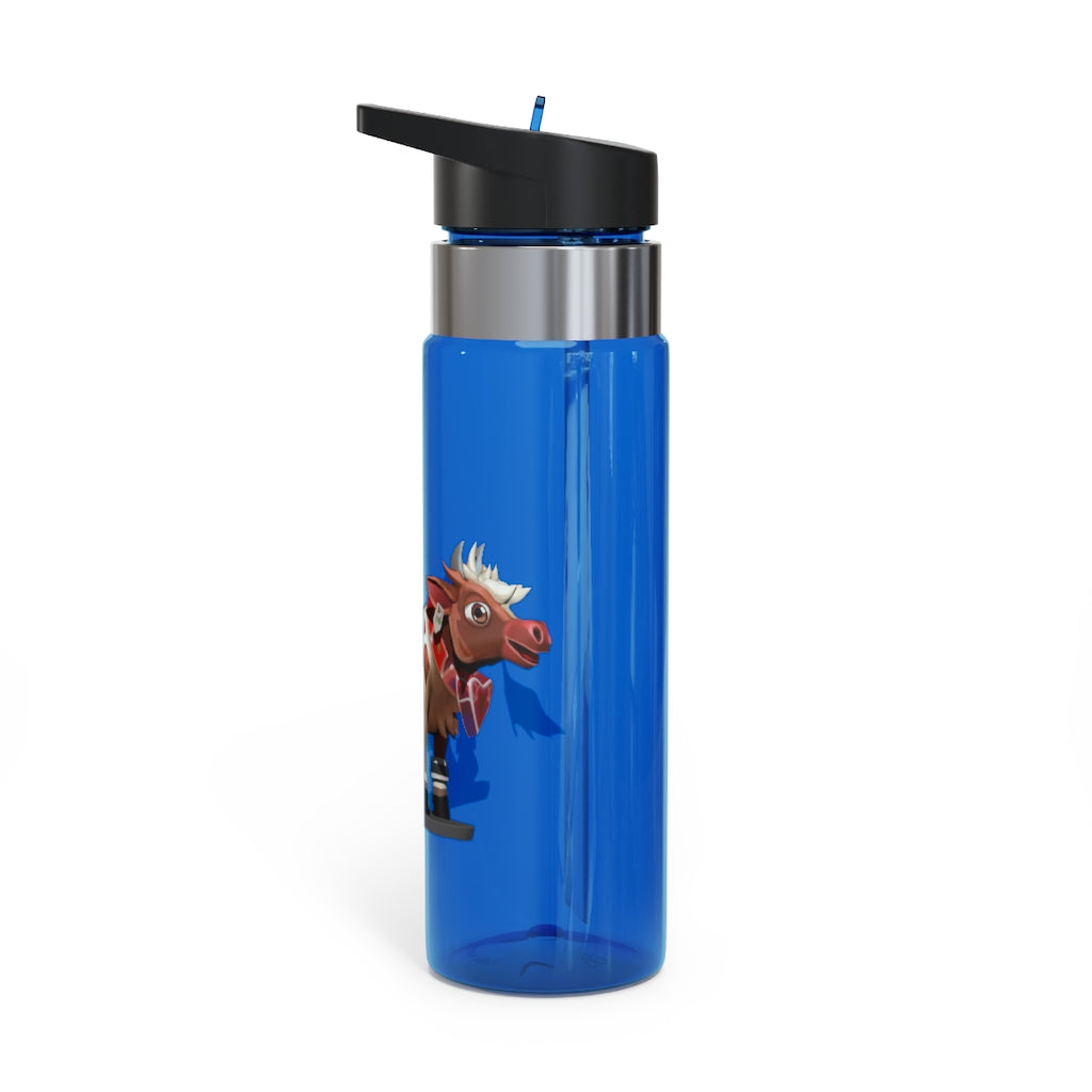 Light Brown Cow Kensington Tritan™ Sport Bottle, 20oz with a screw-on lid and carabiner hook, showcasing its durable design.