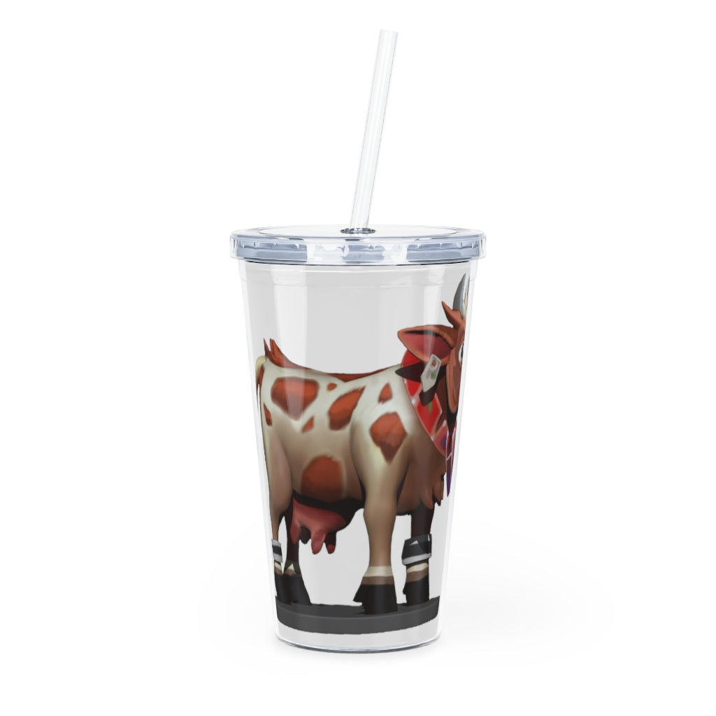 Light Brown Cow Plastic Tumbler with Straw, featuring a fun cow design and a convenient lid and straw.