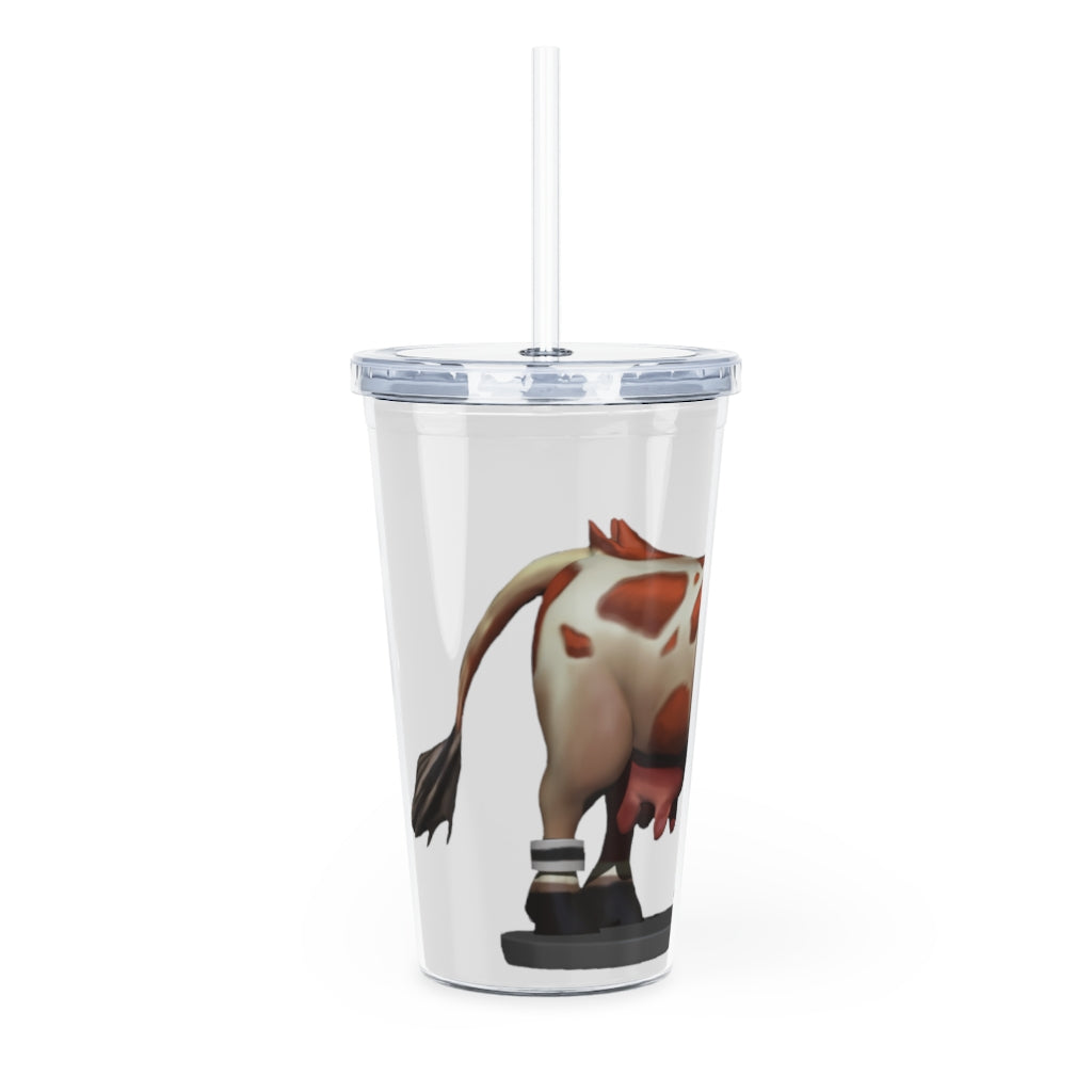 Light Brown Cow Plastic Tumbler with Straw, featuring a fun cow design and a convenient lid and straw.