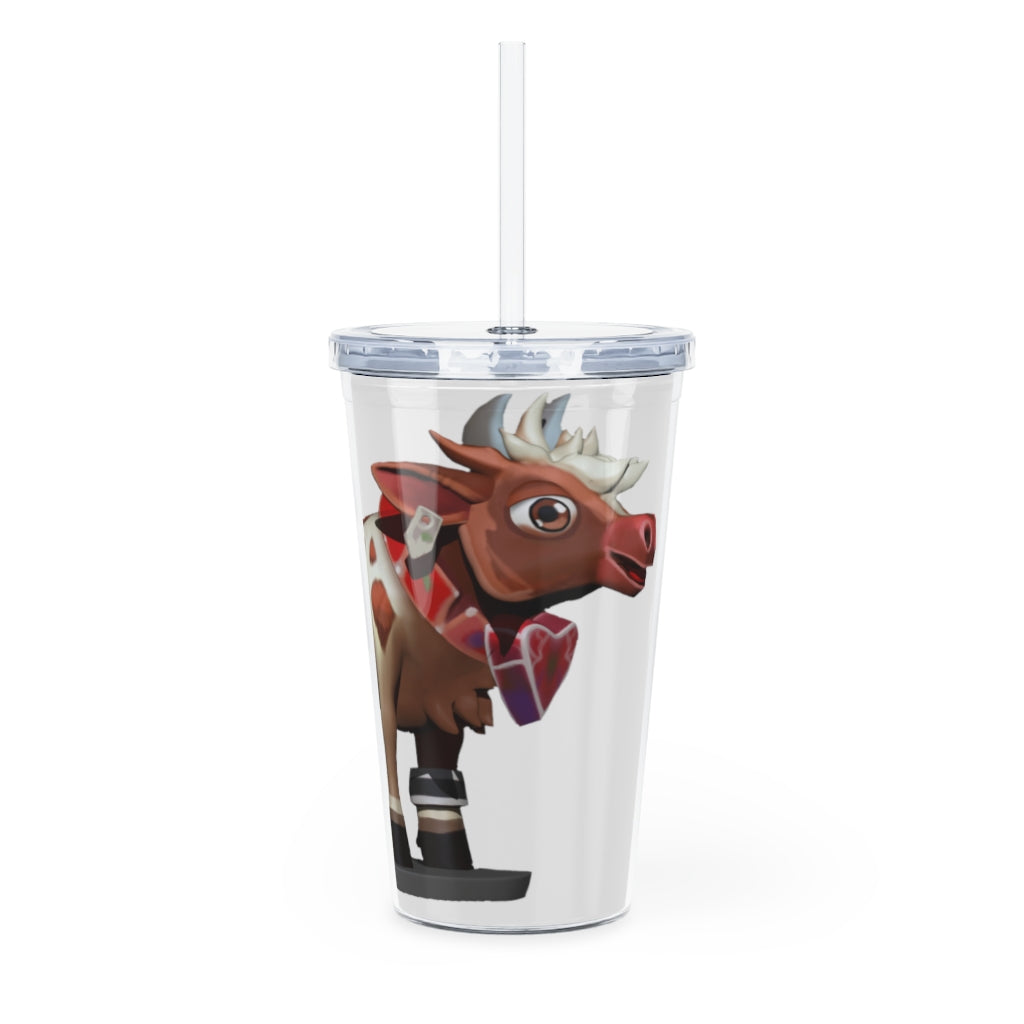 Light Brown Cow Plastic Tumbler with Straw, featuring a fun cow design and a convenient lid and straw.