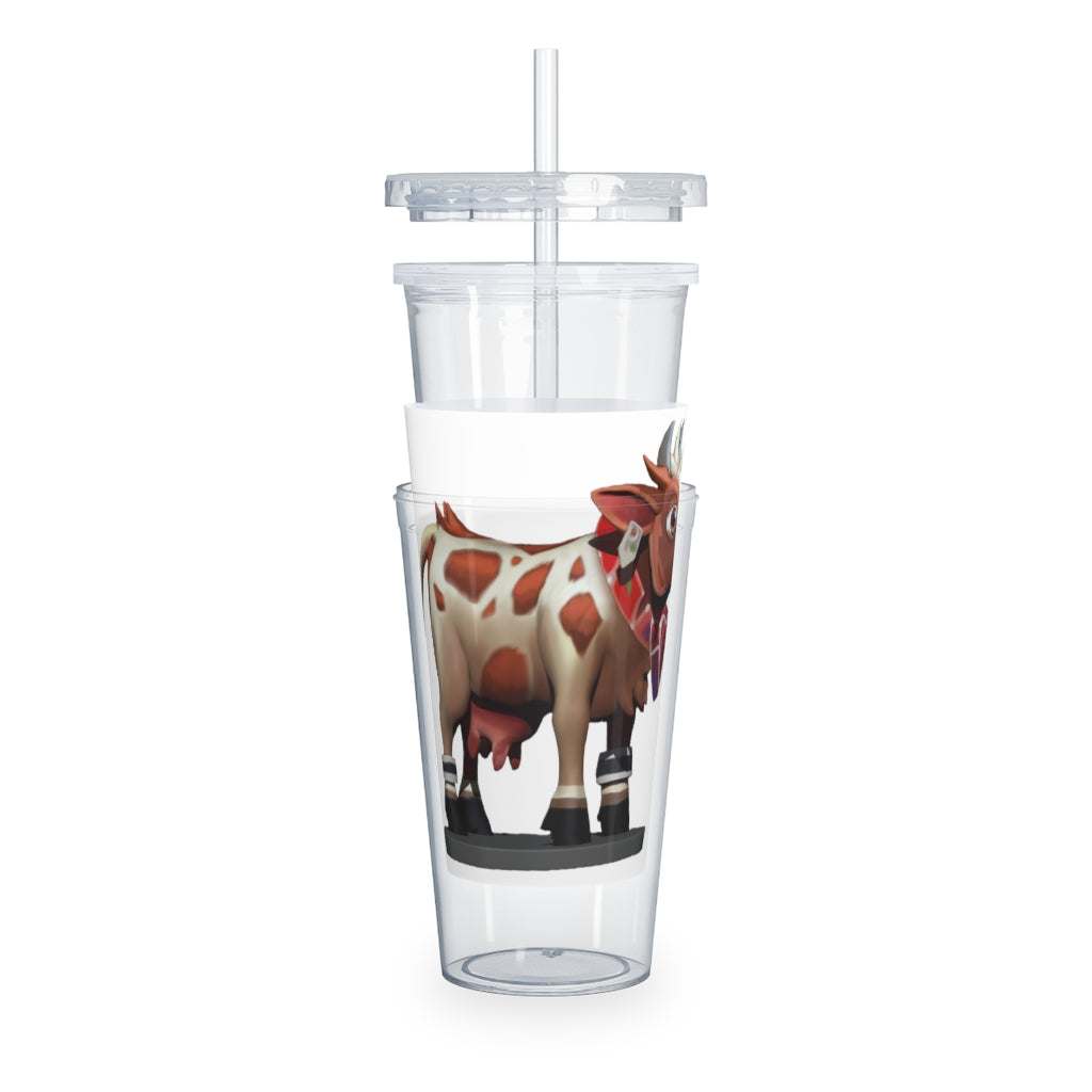 Light Brown Cow Plastic Tumbler with Straw, featuring a fun cow design and a convenient lid and straw.