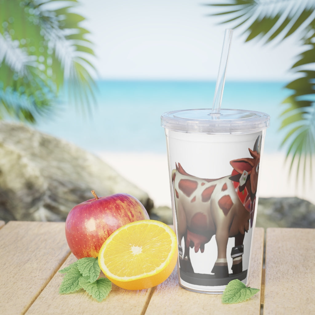 Light Brown Cow Plastic Tumbler with Straw, featuring a fun cow design and a convenient lid and straw.