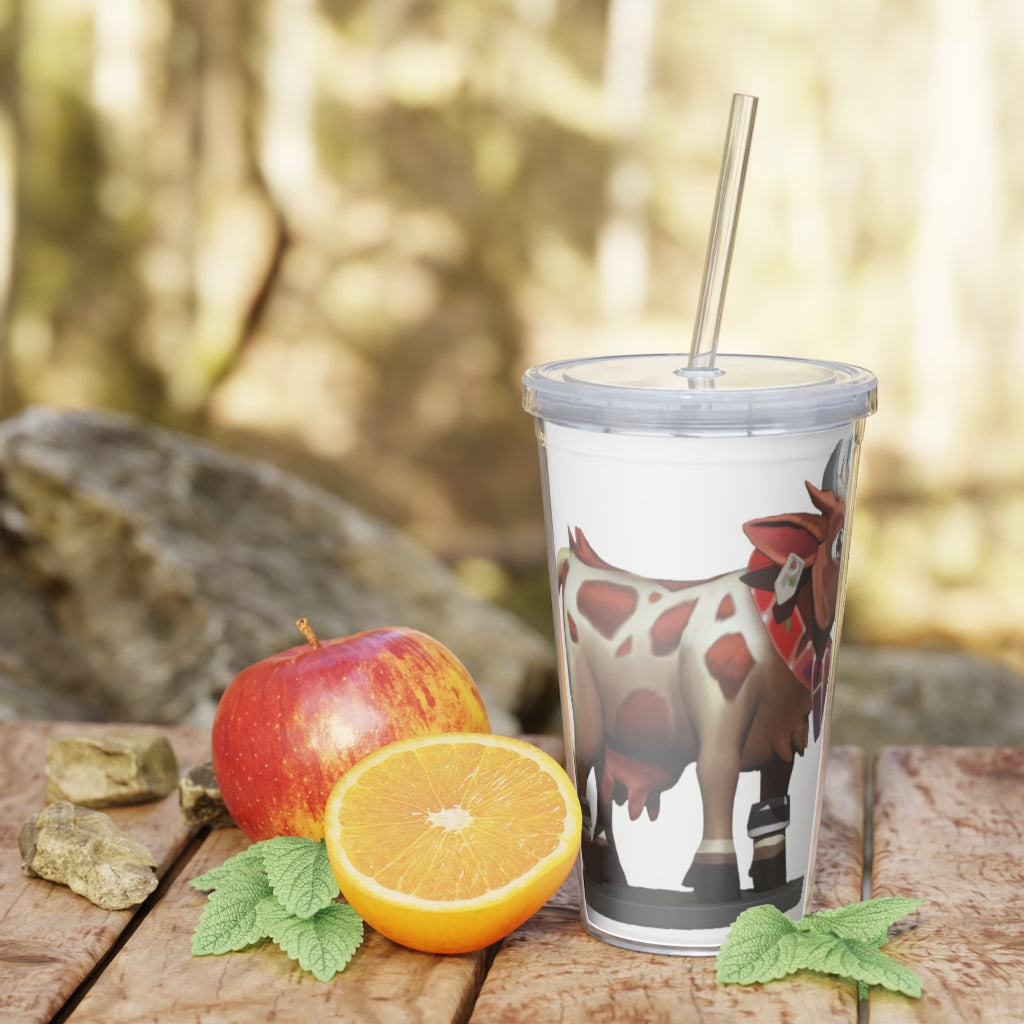 Light Brown Cow Plastic Tumbler with Straw, featuring a fun cow design and a convenient lid and straw.