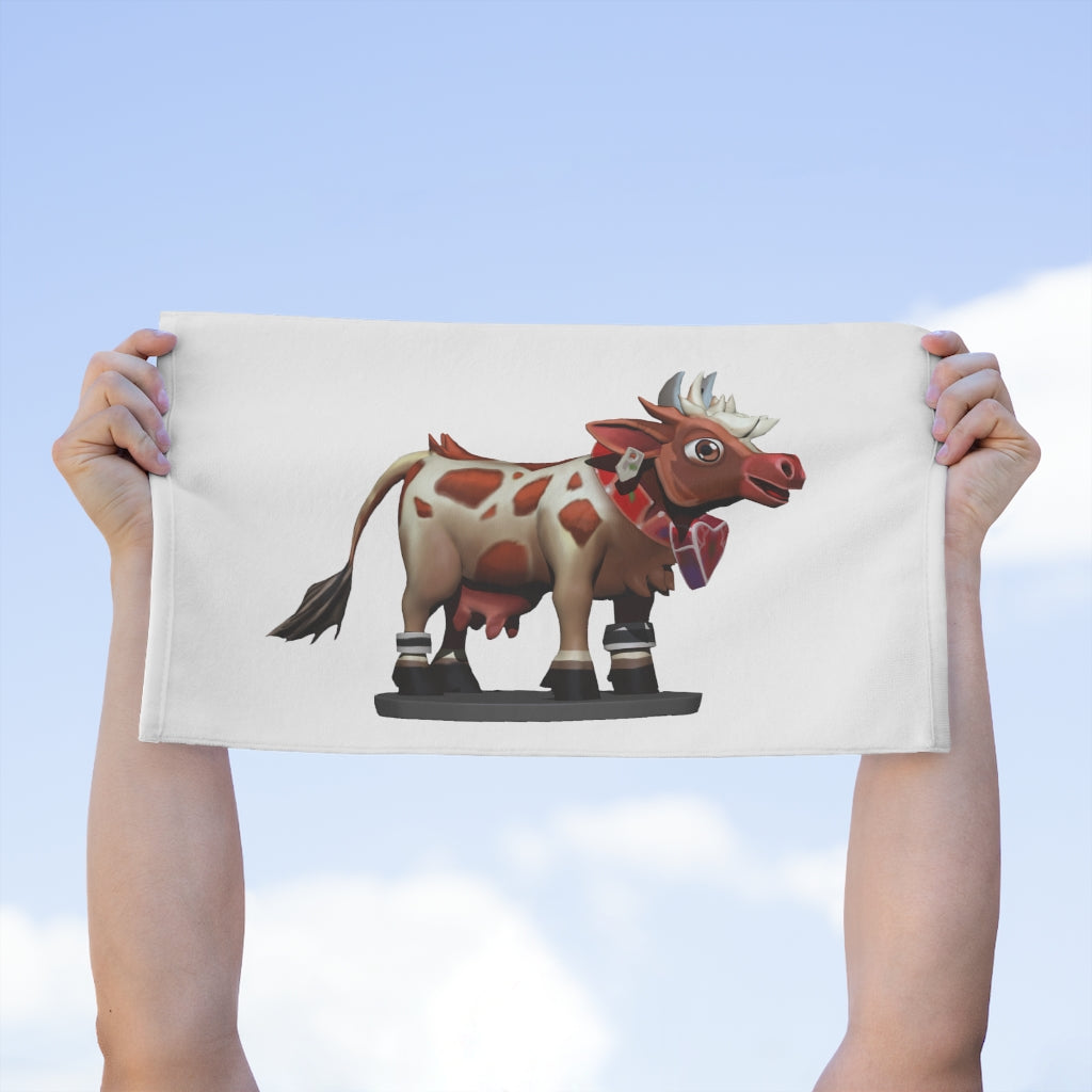 Light Brown Cow Rally Towel, 11x18 inches, featuring soft mink polyester front and absorbent cotton backing.