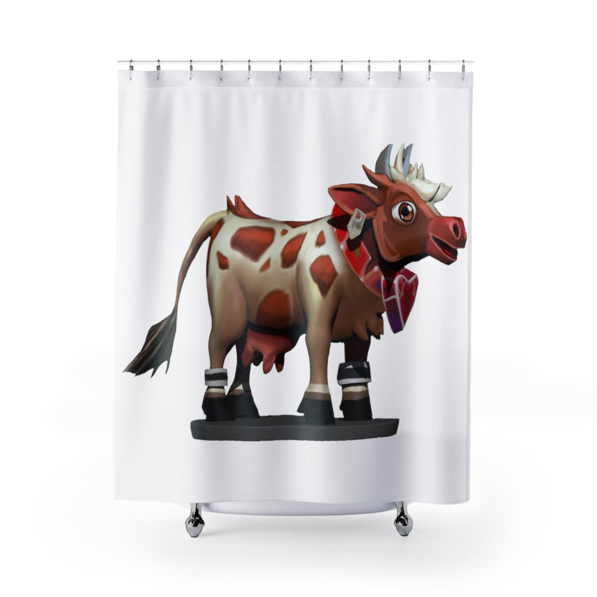 Light Brown Cow Shower Curtain featuring a unique cow design on durable polyester fabric, perfect for adding style to any bathroom.