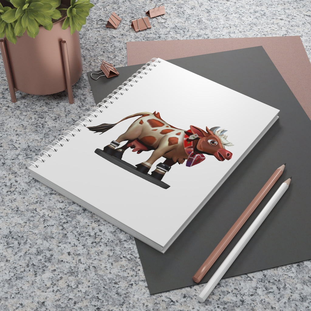 Light Brown Cow Spiral Notebook with customizable covers and wide-ruled pages, featuring a semi-gloss laminated finish.