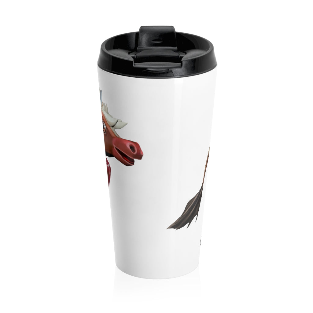 Light Brown Cow Stainless Steel Travel Mug with black lid, showcasing a charming cow design.