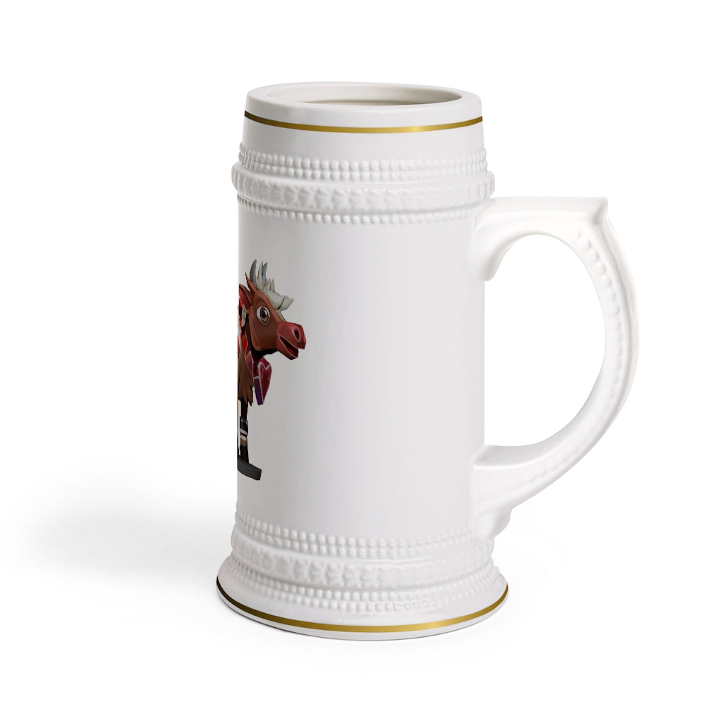 Light Brown Cow Stein Mug made of durable white ceramic with ribbed outlines, perfect for customization and various beverages.