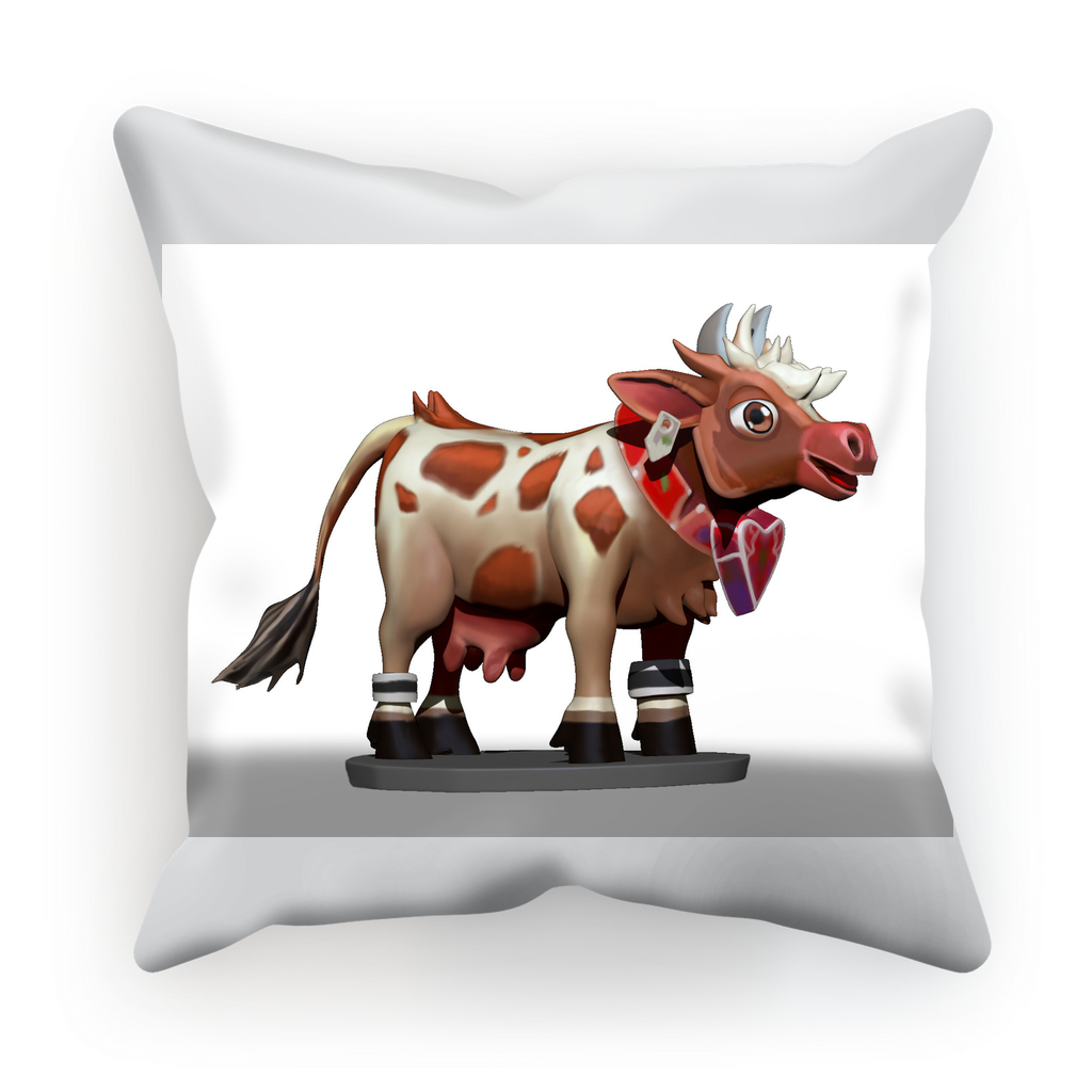 Light Brown Cow Sublimation Cushion Cover featuring a unique cow design, available in suede or satin fabric.