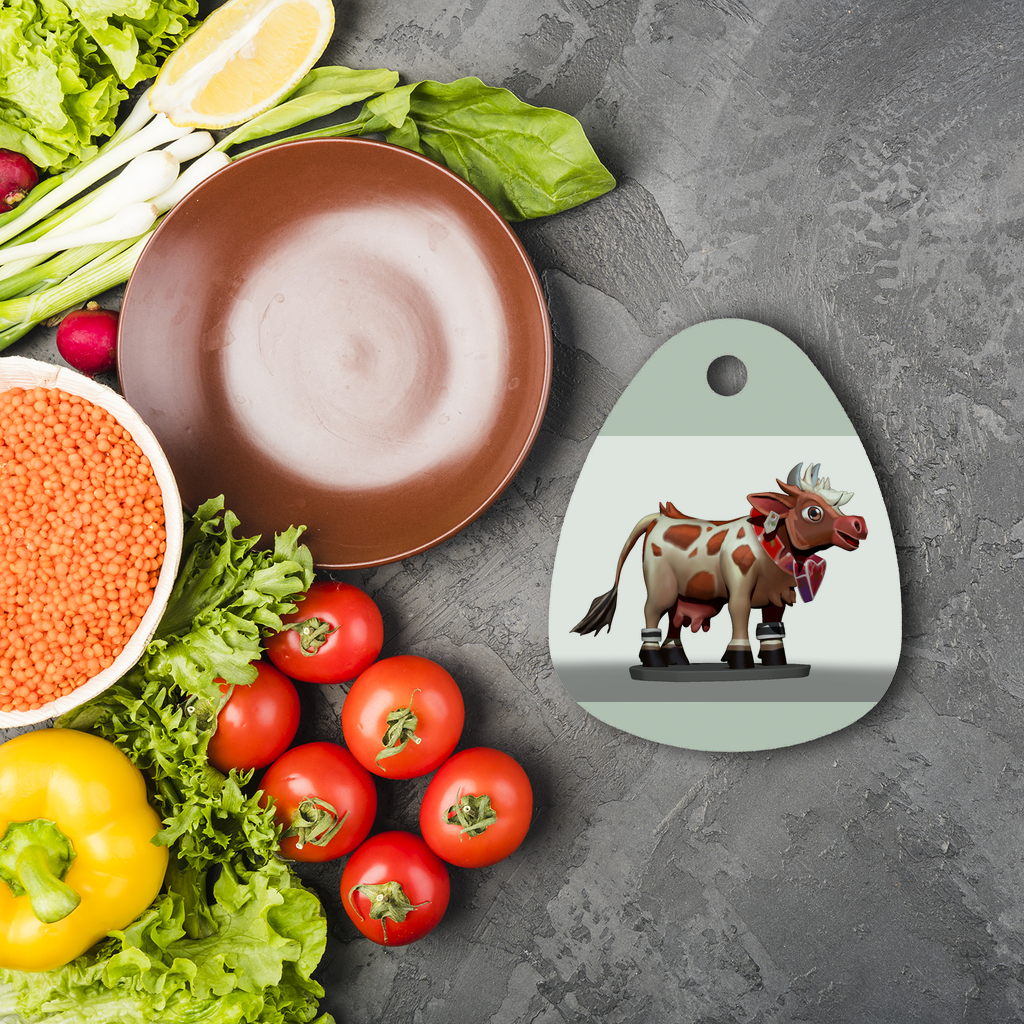 Light Brown Cow Sublimation Glass Cutting Board with a water droplet shape, featuring a smooth surface for sublimation designs.