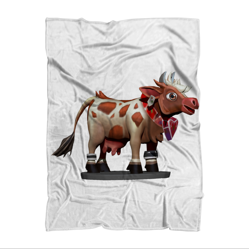 Light Brown Cow Sublimation Throw Blanket made of soft polyester fleece, featuring a playful cow design on a cozy fabric.