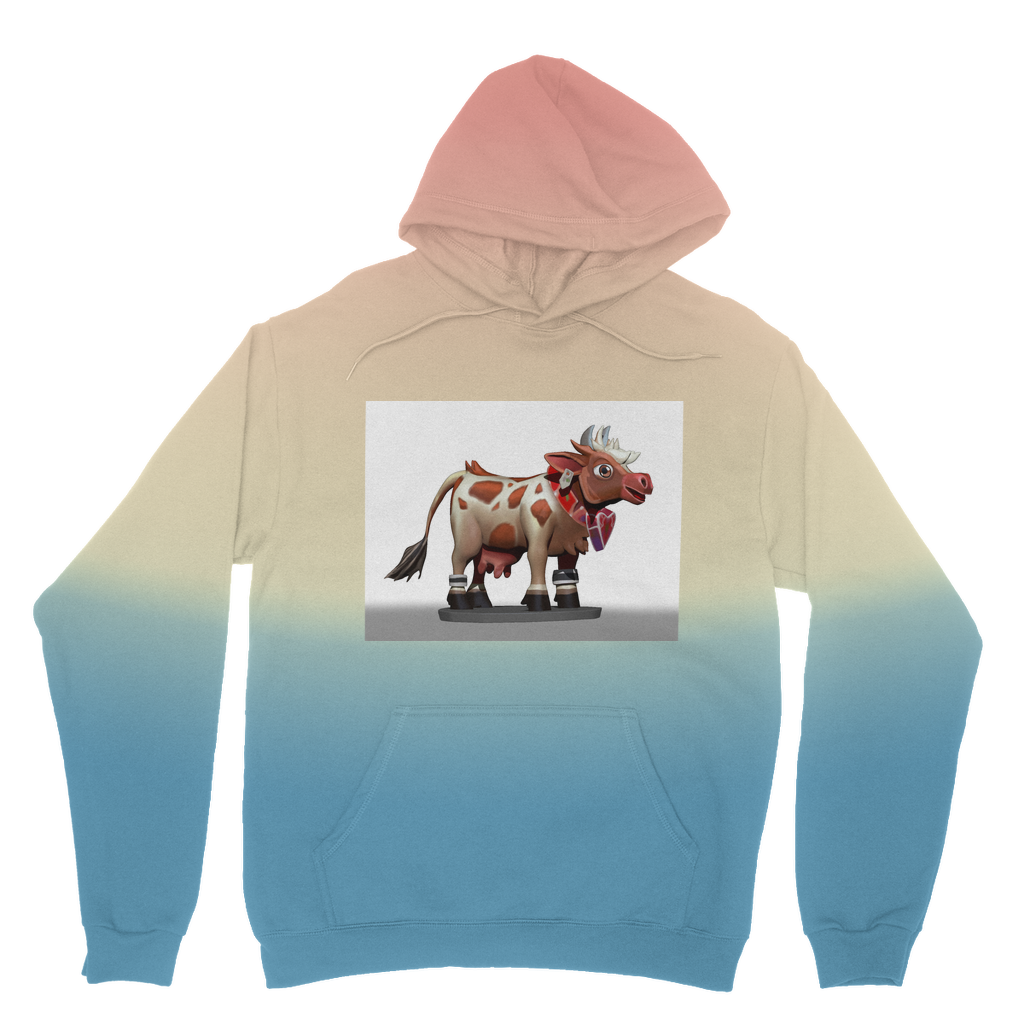 Light Brown Cow Tie Dye Hoodie featuring a unique tie dye pattern, double fabric hood, and front pouch pocket.