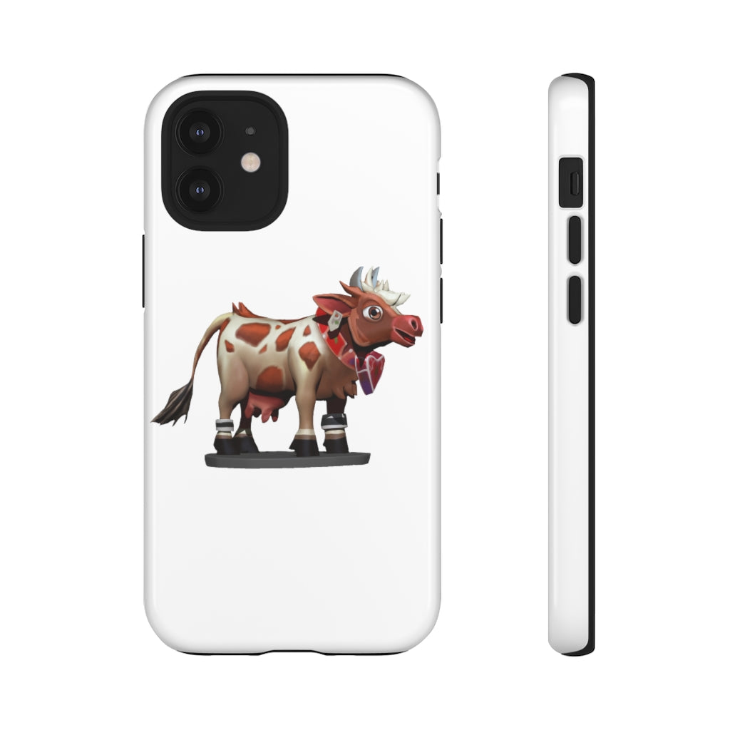 Light Brown Cow Tough Case featuring a stylish cow print design, dual-layer protection, and open ports for connectivity.