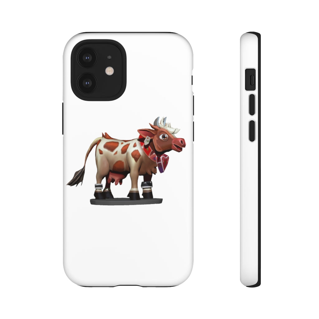 Light Brown Cow Tough Case featuring a stylish cow print design, dual-layer protection, and open ports for connectivity.