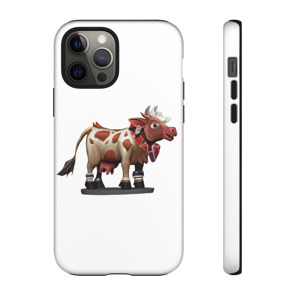 Light Brown Cow Tough Case featuring a stylish cow print design, dual-layer protection, and open ports for connectivity.