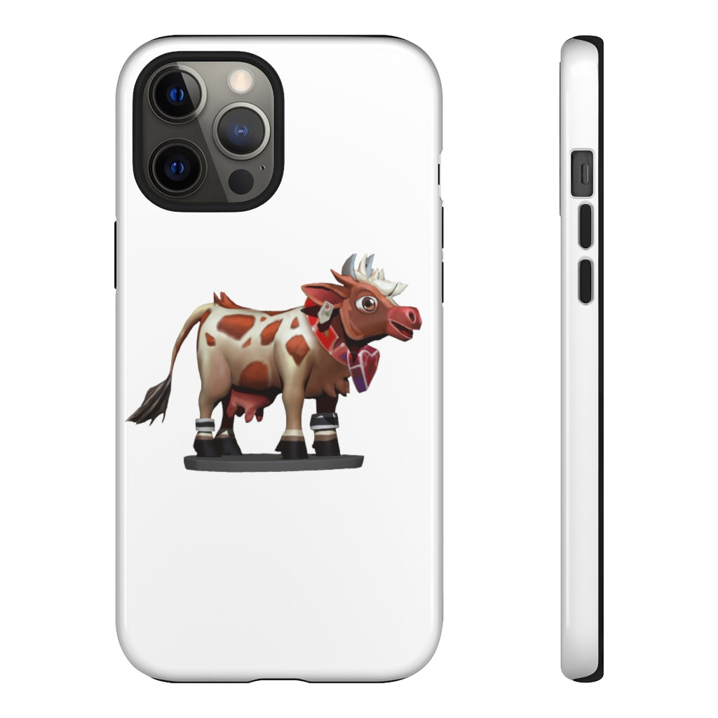 Light Brown Cow Tough Case featuring a stylish cow print design, dual-layer protection, and open ports for connectivity.