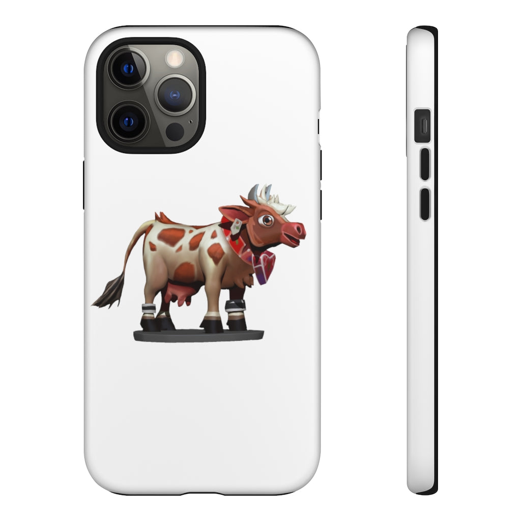 Light Brown Cow Tough Case featuring a stylish cow print design, dual-layer protection, and open ports for connectivity.