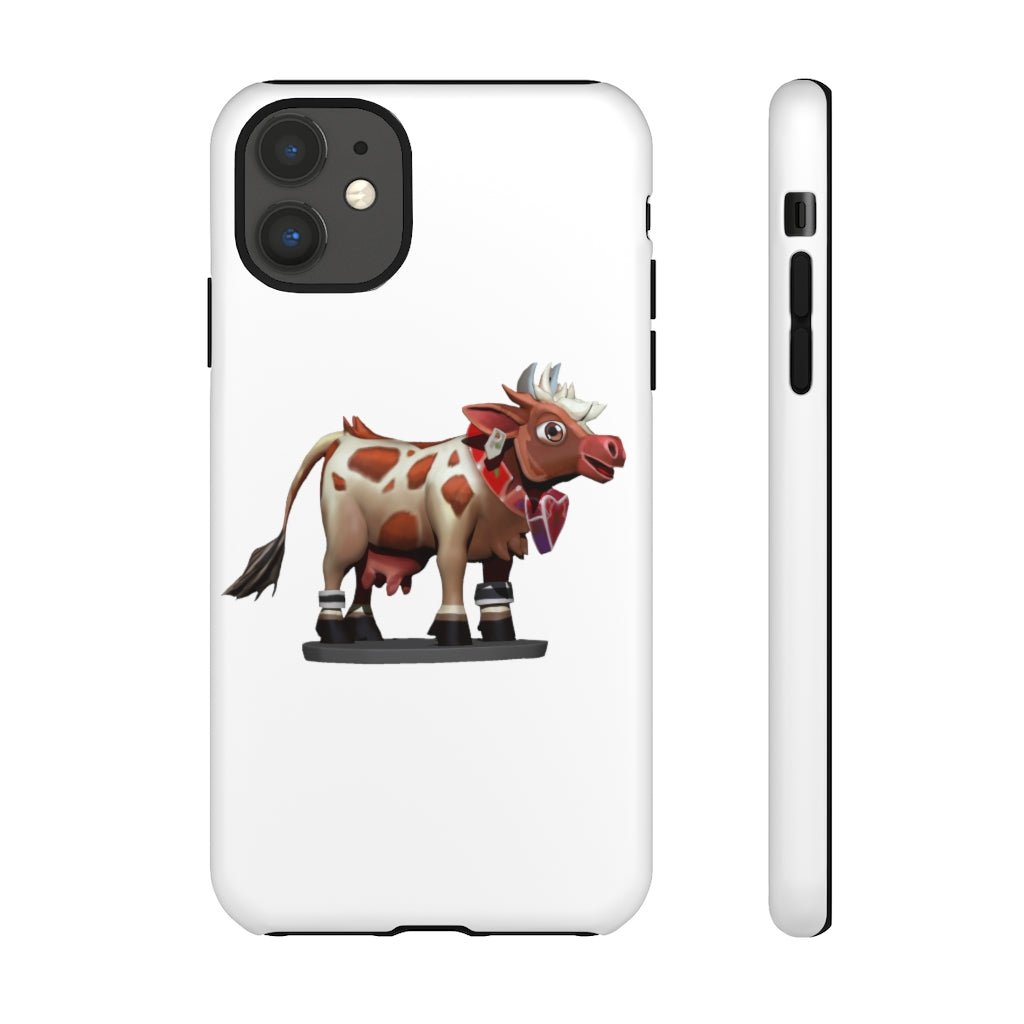 Light Brown Cow Tough Case featuring a stylish cow print design, dual-layer protection, and open ports for connectivity.