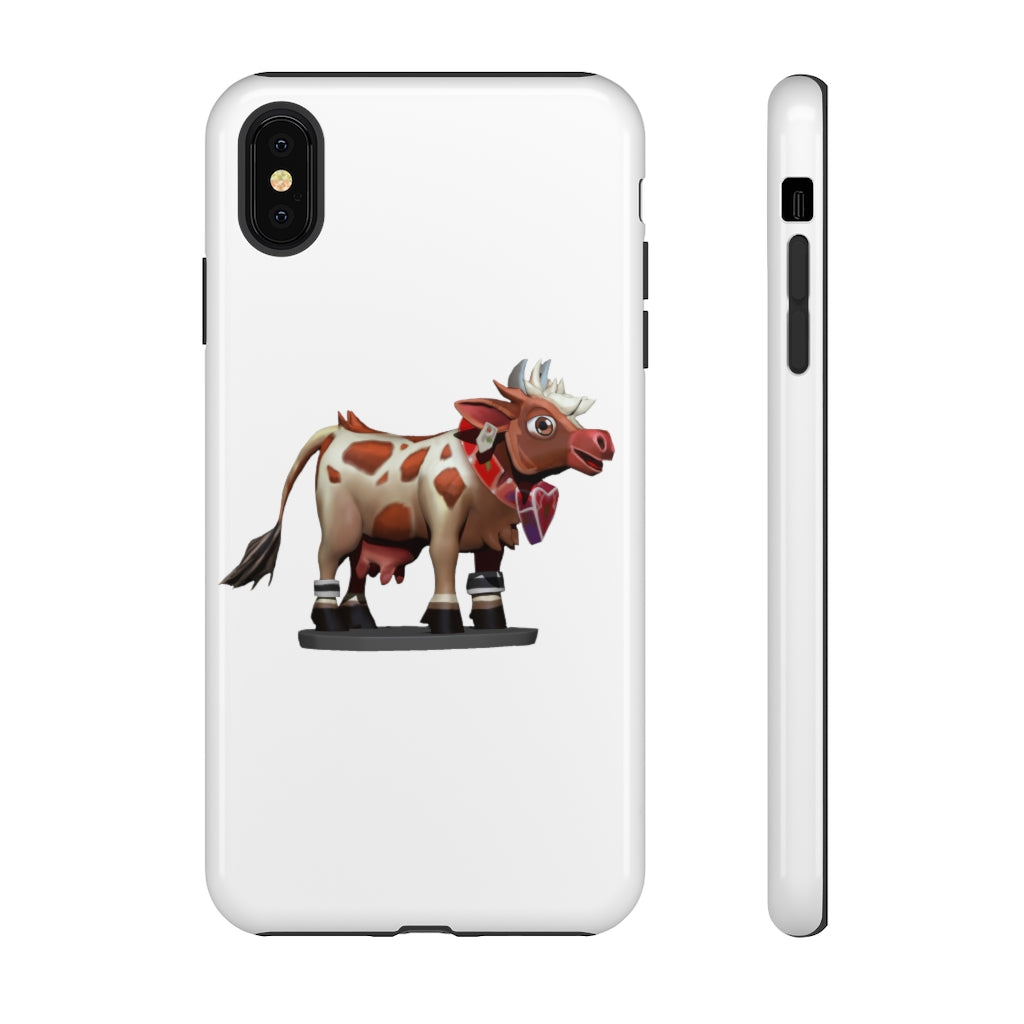 Light Brown Cow Tough Case featuring a stylish cow print design, dual-layer protection, and open ports for connectivity.