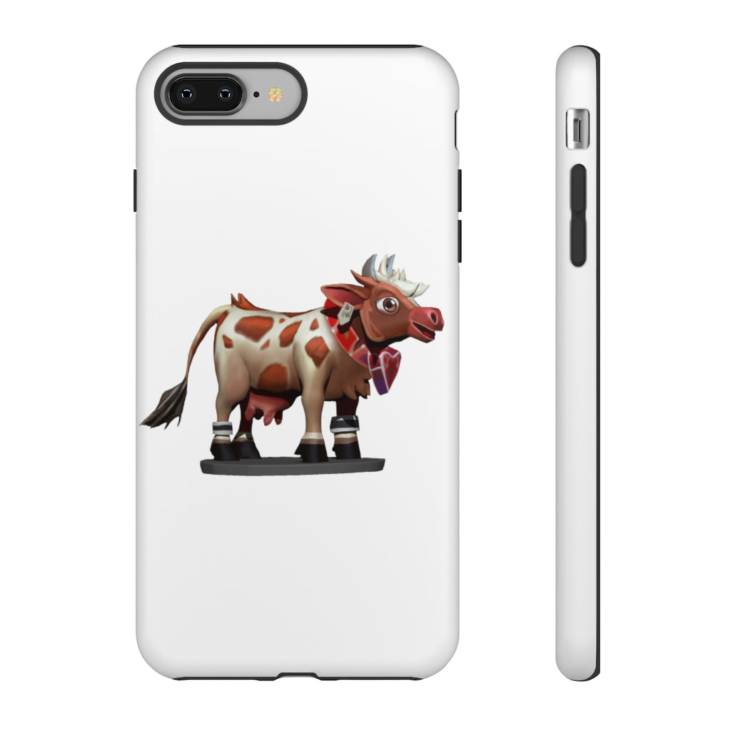 Light Brown Cow Tough Case featuring a stylish cow print design, dual-layer protection, and open ports for connectivity.