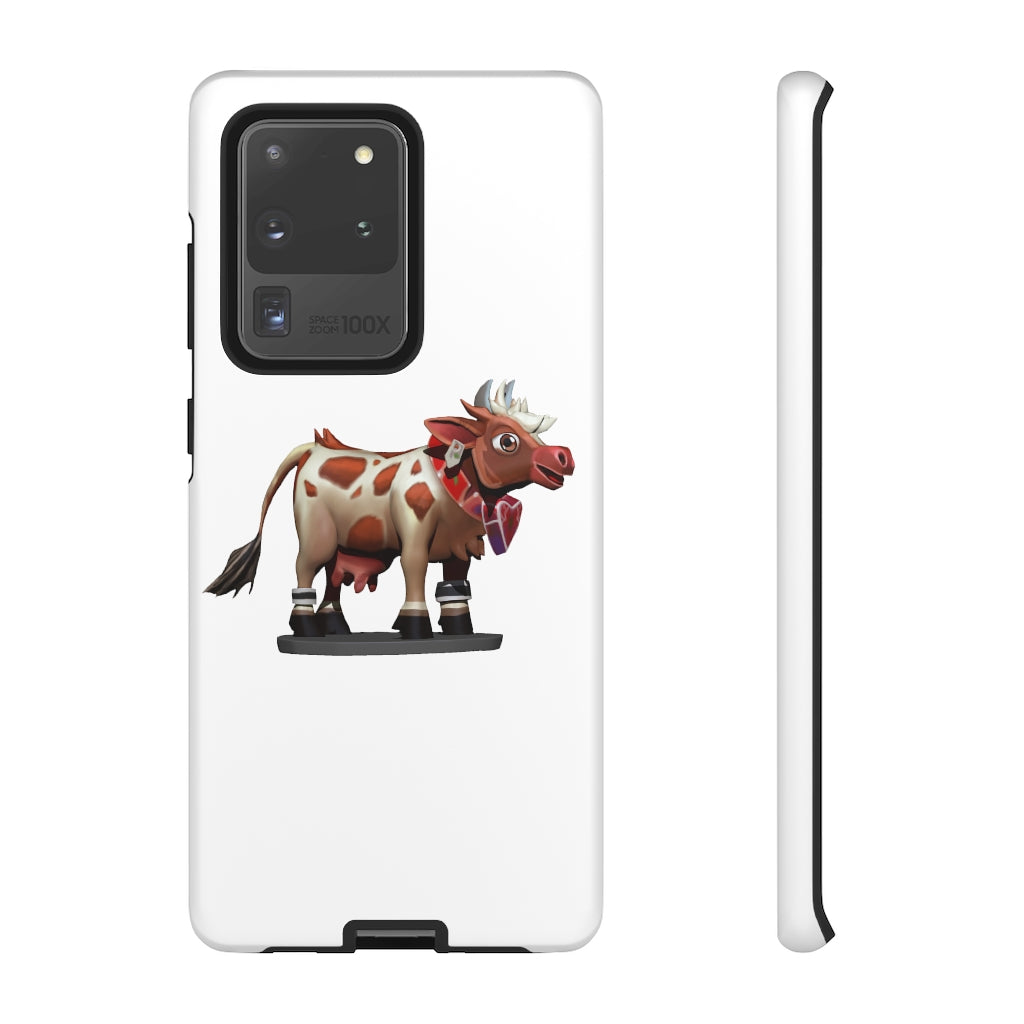 Light Brown Cow Tough Case featuring a stylish cow print design, dual-layer protection, and open ports for connectivity.