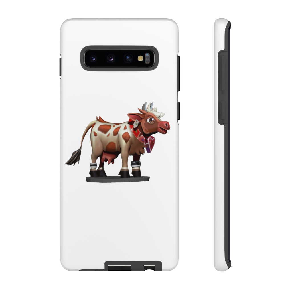 Light Brown Cow Tough Case featuring a stylish cow print design, dual-layer protection, and open ports for connectivity.