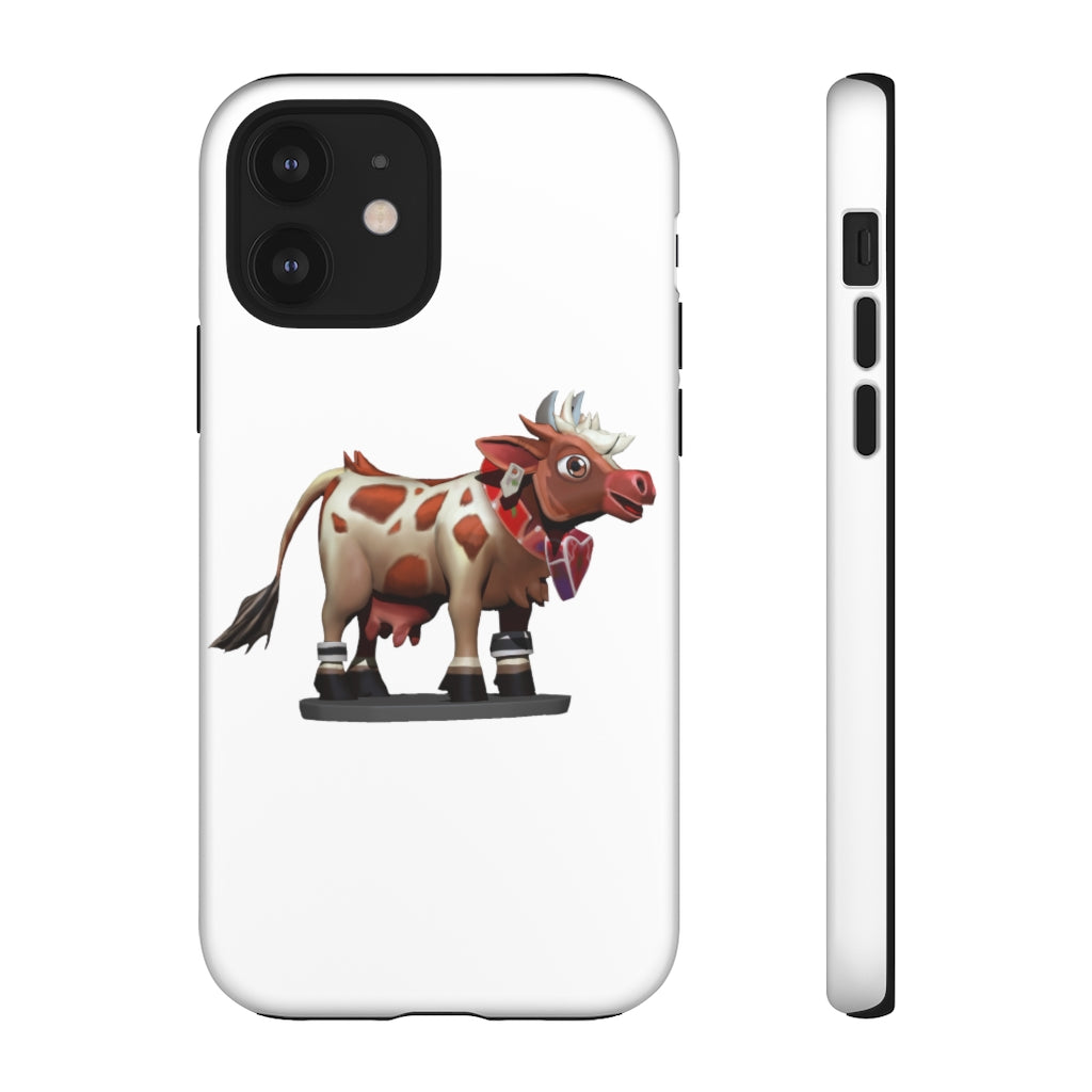 Light Brown Cow Tough Case featuring a stylish cow print design, dual-layer protection, and open ports for connectivity.