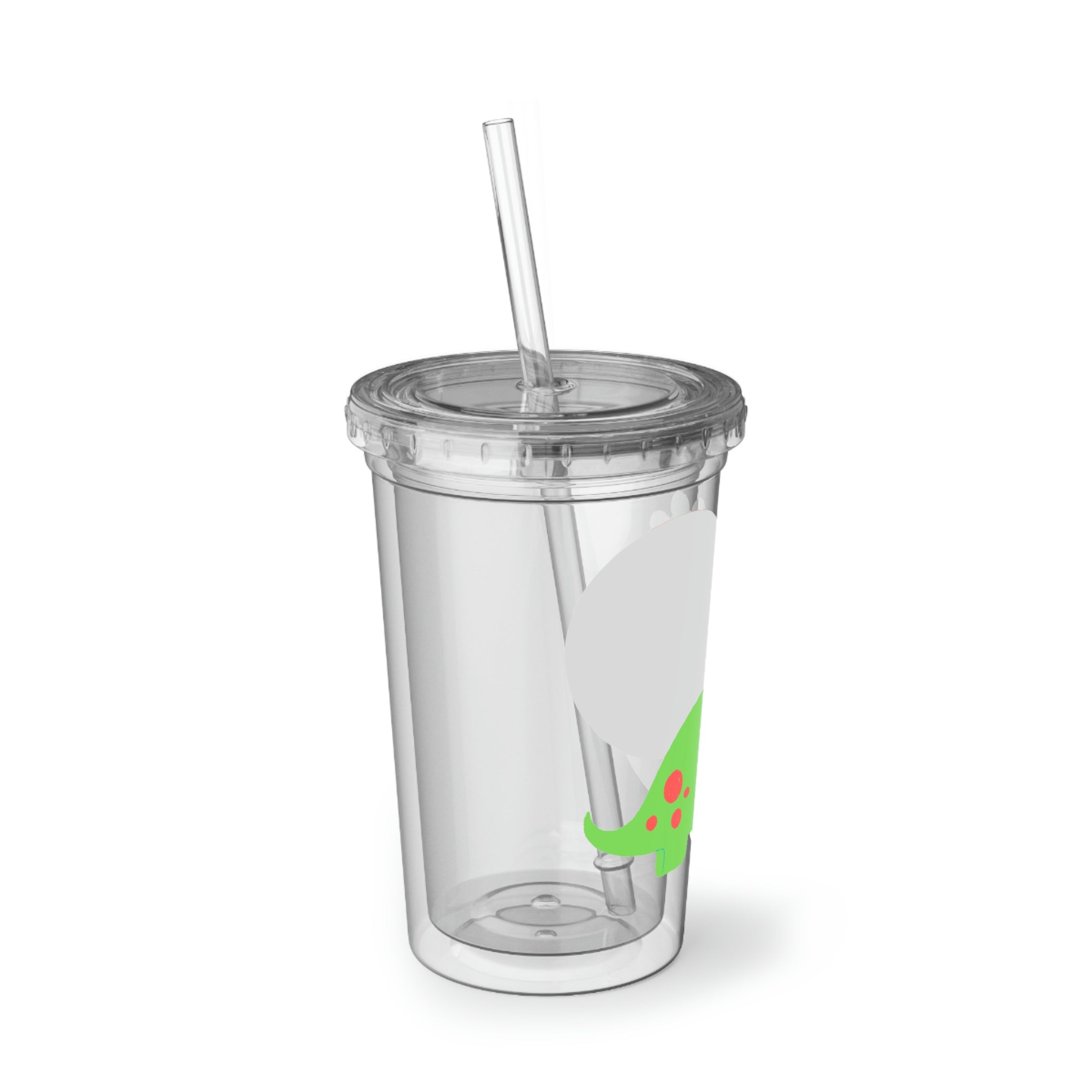 Light Green Long Neck Dinosaur Suave Acrylic Cup with straw and lid, featuring a playful dinosaur design.