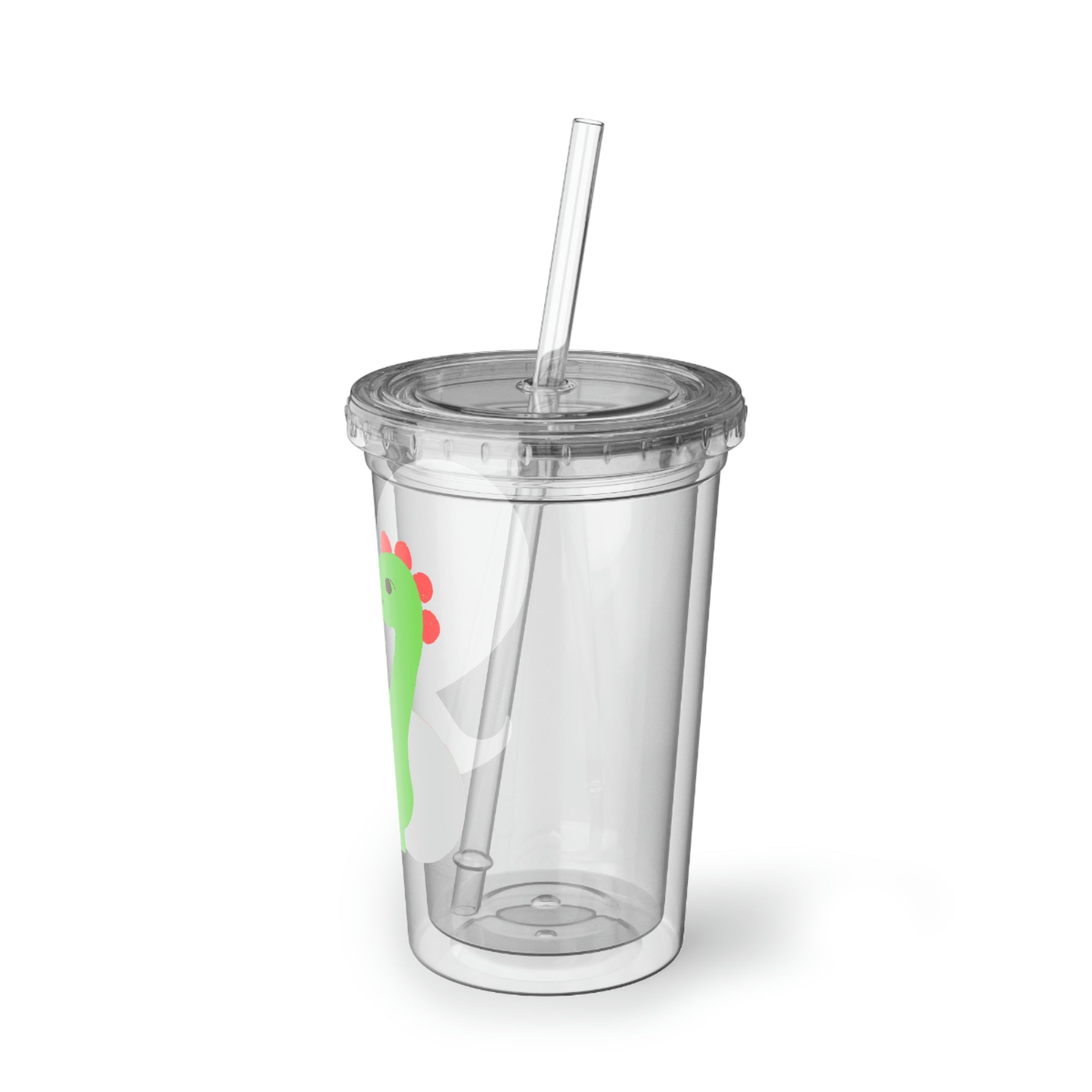 Light Green Long Neck Dinosaur Suave Acrylic Cup with straw and lid, featuring a playful dinosaur design.