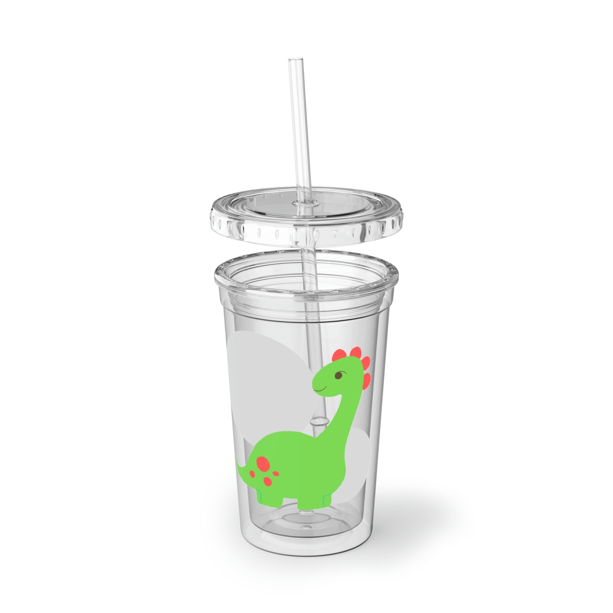 Light Green Long Neck Dinosaur Suave Acrylic Cup with straw and lid, featuring a playful dinosaur design.