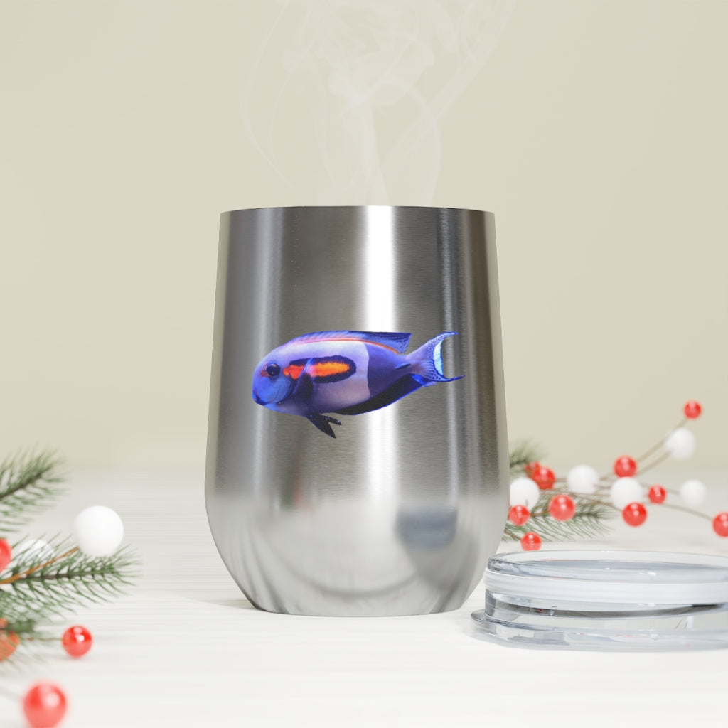 Light White Fish 12oz Insulated Wine Tumbler with clear lid, showcasing a stylish design suitable for hot and cold beverages.