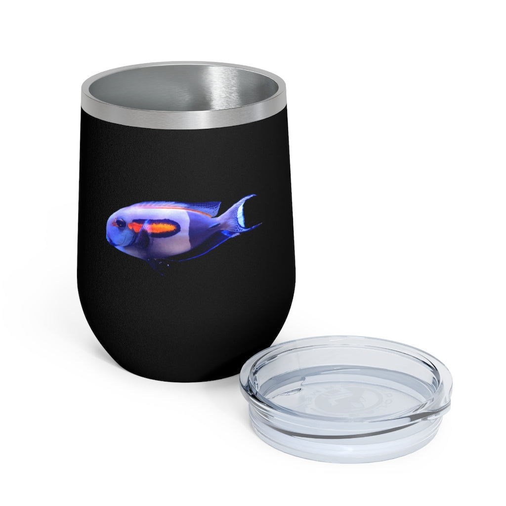 Light White Fish 12oz Insulated Wine Tumbler with clear lid, showcasing a stylish design suitable for hot and cold beverages.