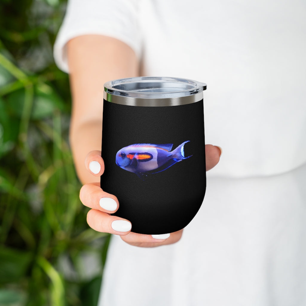 Light White Fish 12oz Insulated Wine Tumbler with clear lid, showcasing a stylish design suitable for hot and cold beverages.