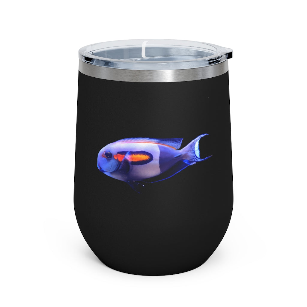 Light White Fish 12oz Insulated Wine Tumbler with clear lid, showcasing a stylish design suitable for hot and cold beverages.