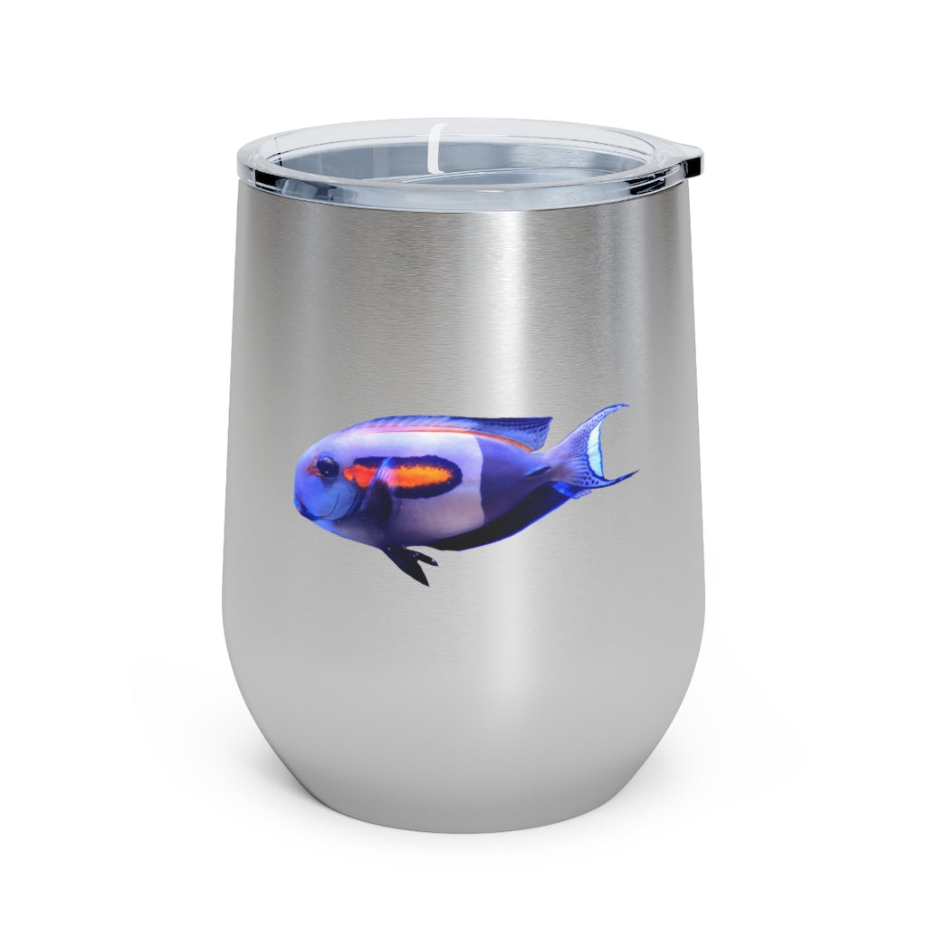 Light White Fish 12oz Insulated Wine Tumbler with clear lid, showcasing a stylish design suitable for hot and cold beverages.